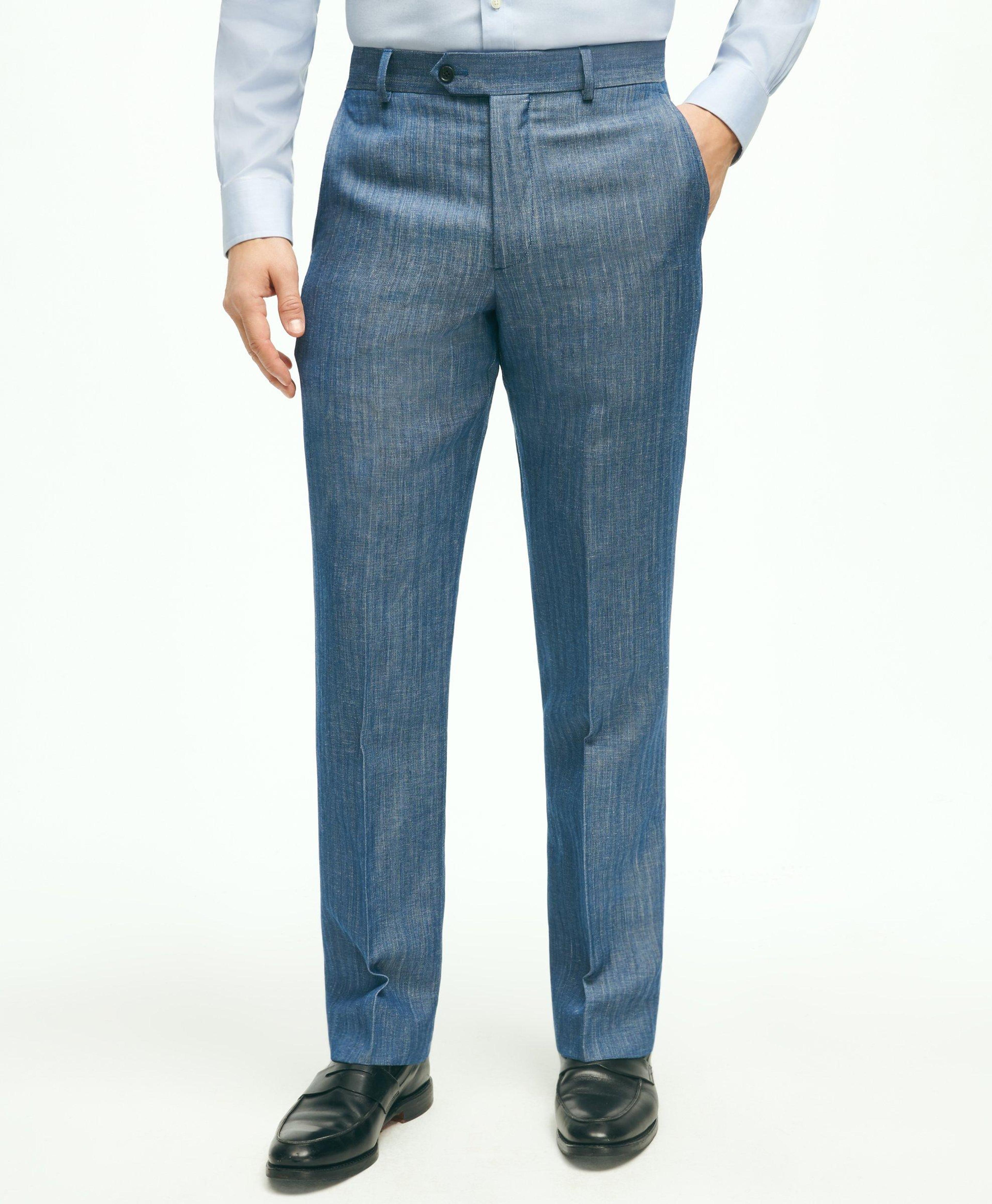 Regent Fit Wool Linen Herringbone Suit Pants