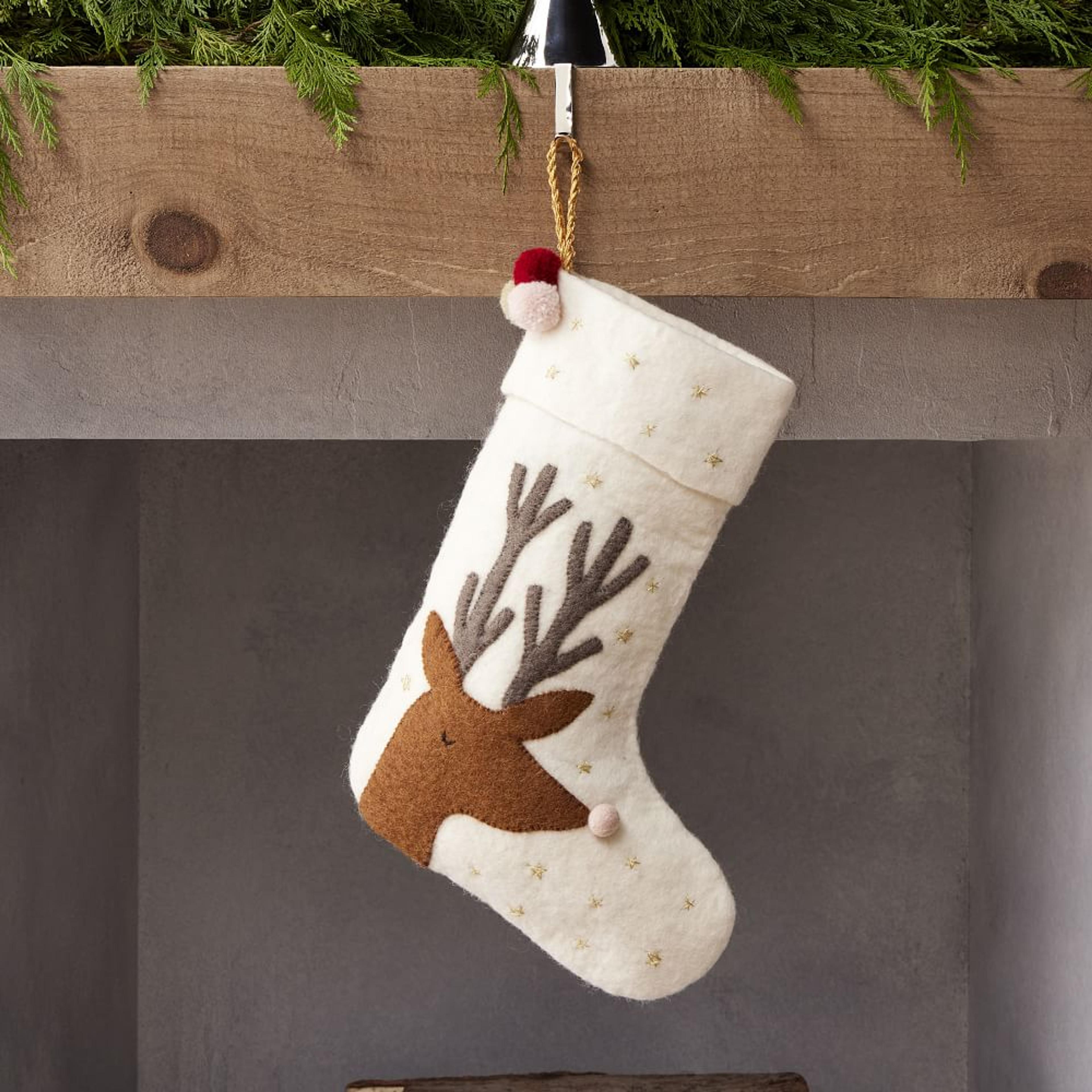 Meri Meri Reindeer Stockings, Felt, Stone White | West Elm