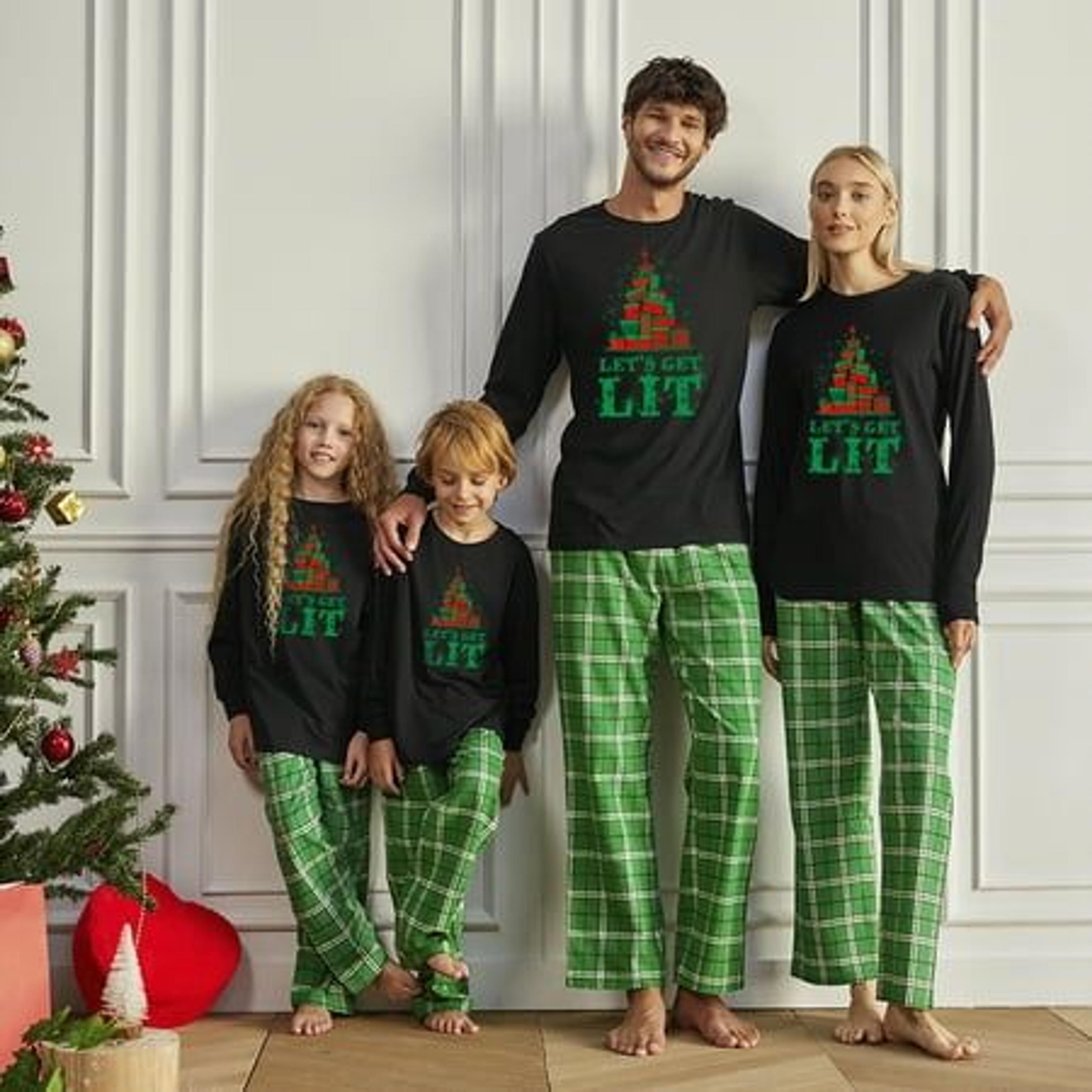 Awkward Styles Family Christmas Pajamas Set Green Let's Get Lit Matching Sleepwear, Women's, Size:Women PJ Set Large, Multicolor