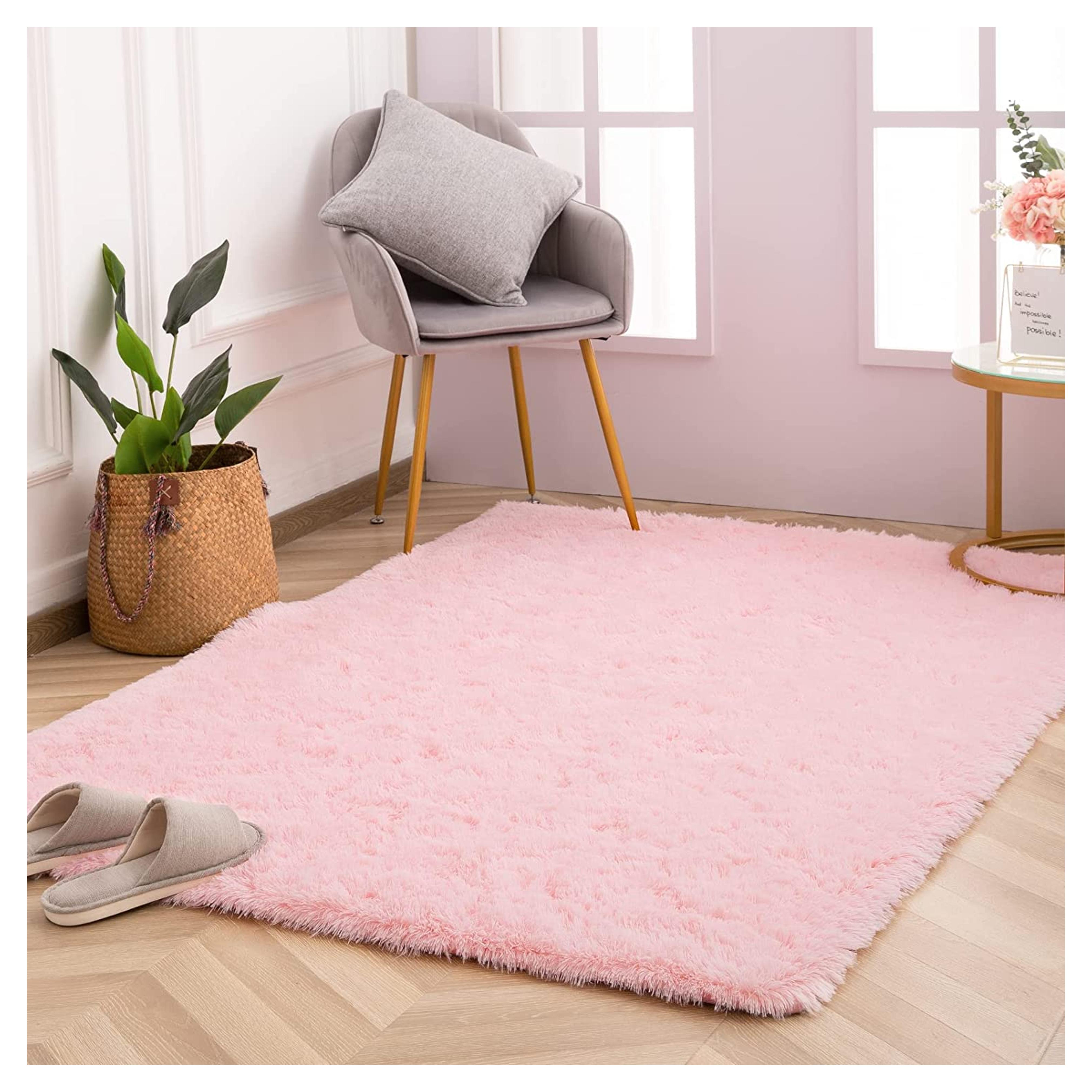 Terrug Super Soft Shaggy Fluffy Rugs for Kids Room, Home Decor Area Rugs 4x6 Feet for Bedroom, Cute Plush Rugs for Girls Bedroom Dorm, Non-Slip Carpet for Living Room (4X6 Feet, Pink)