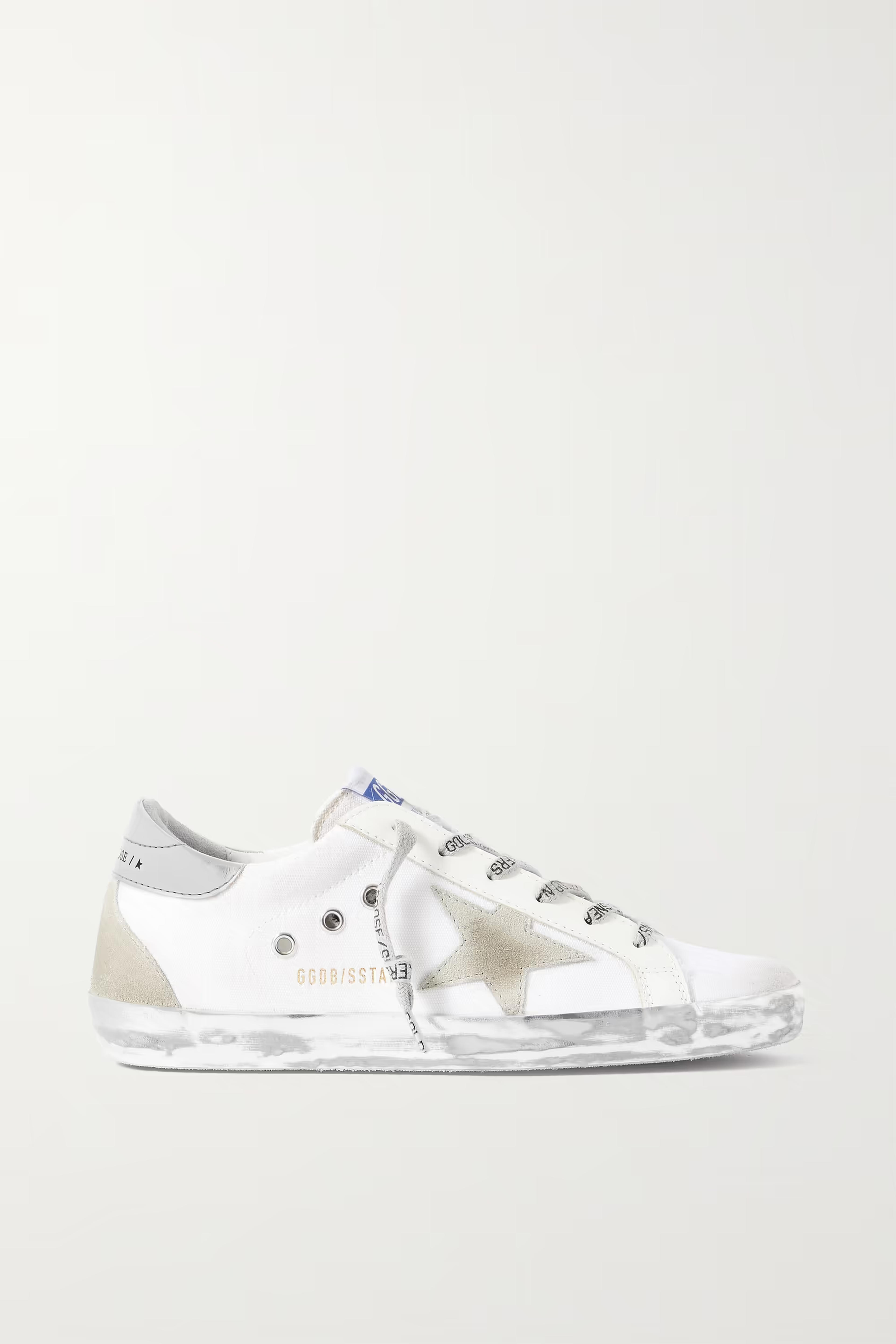 Off-white Superstar distressed suede and leather-trimmed canvas sneakers | GOLDEN GOOSE