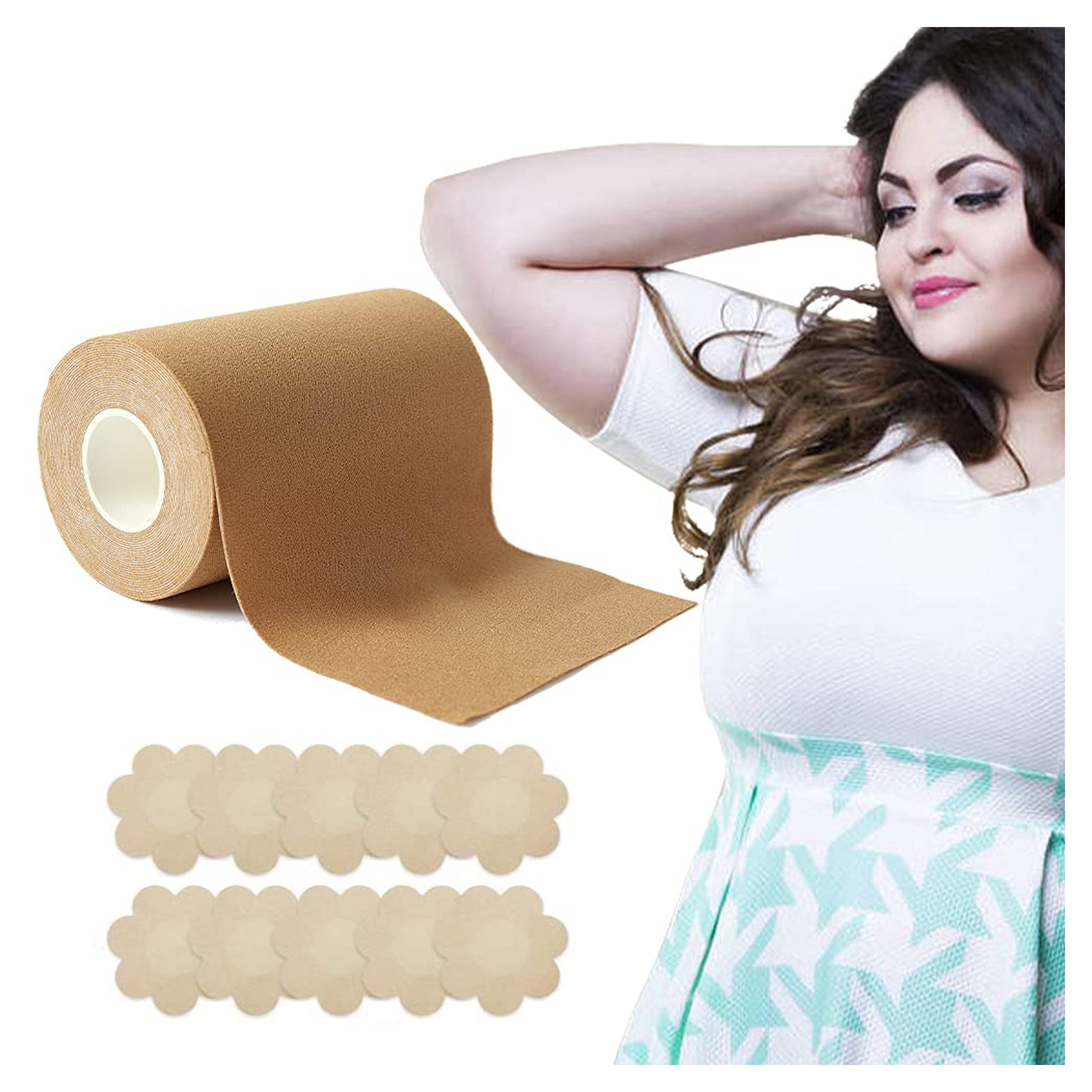 Boob Tape 4 inch Wide, Breast Lift Tape, Boobytape Plus for Lift Large Big Size and A to G Cup,Adhesive Bra Tape, Body Tape Chest Support.Fashion Push up in All Dress (Nude B)