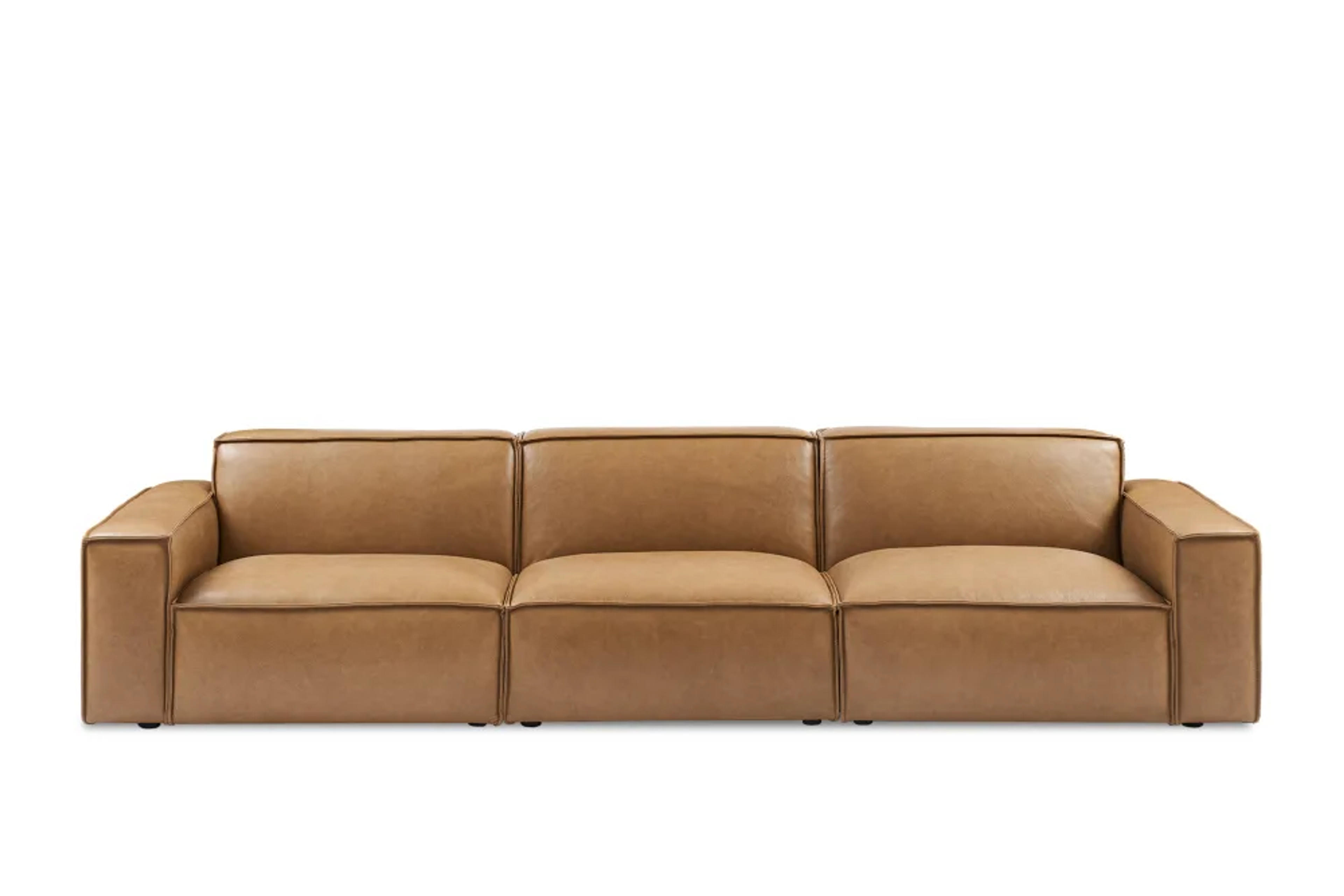 Jonathan Leather Extended Sofa, Caramel | Castlery United States