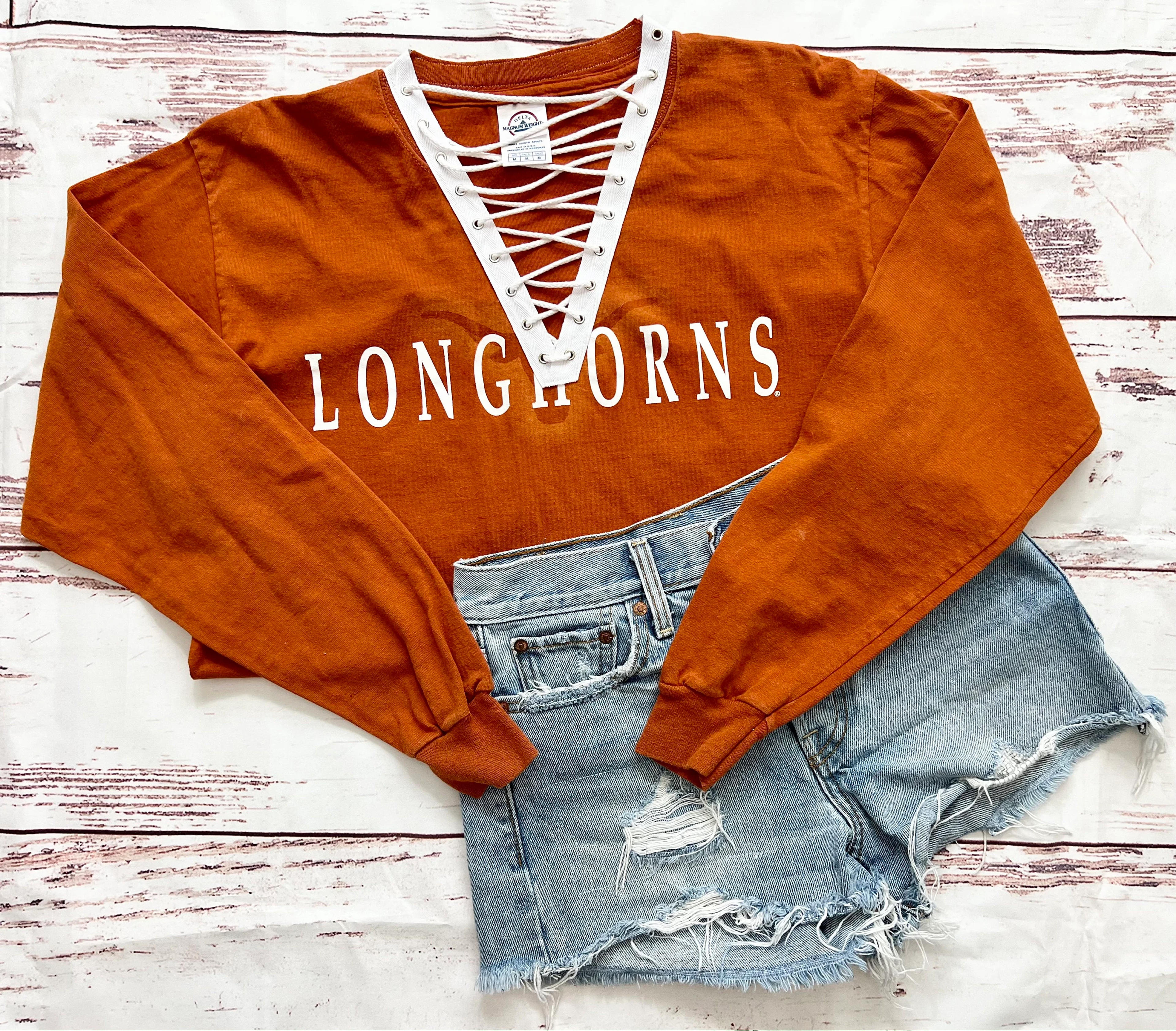 VINTAGE University of Texas Lace up Long Sleeve Tee M - Etsy