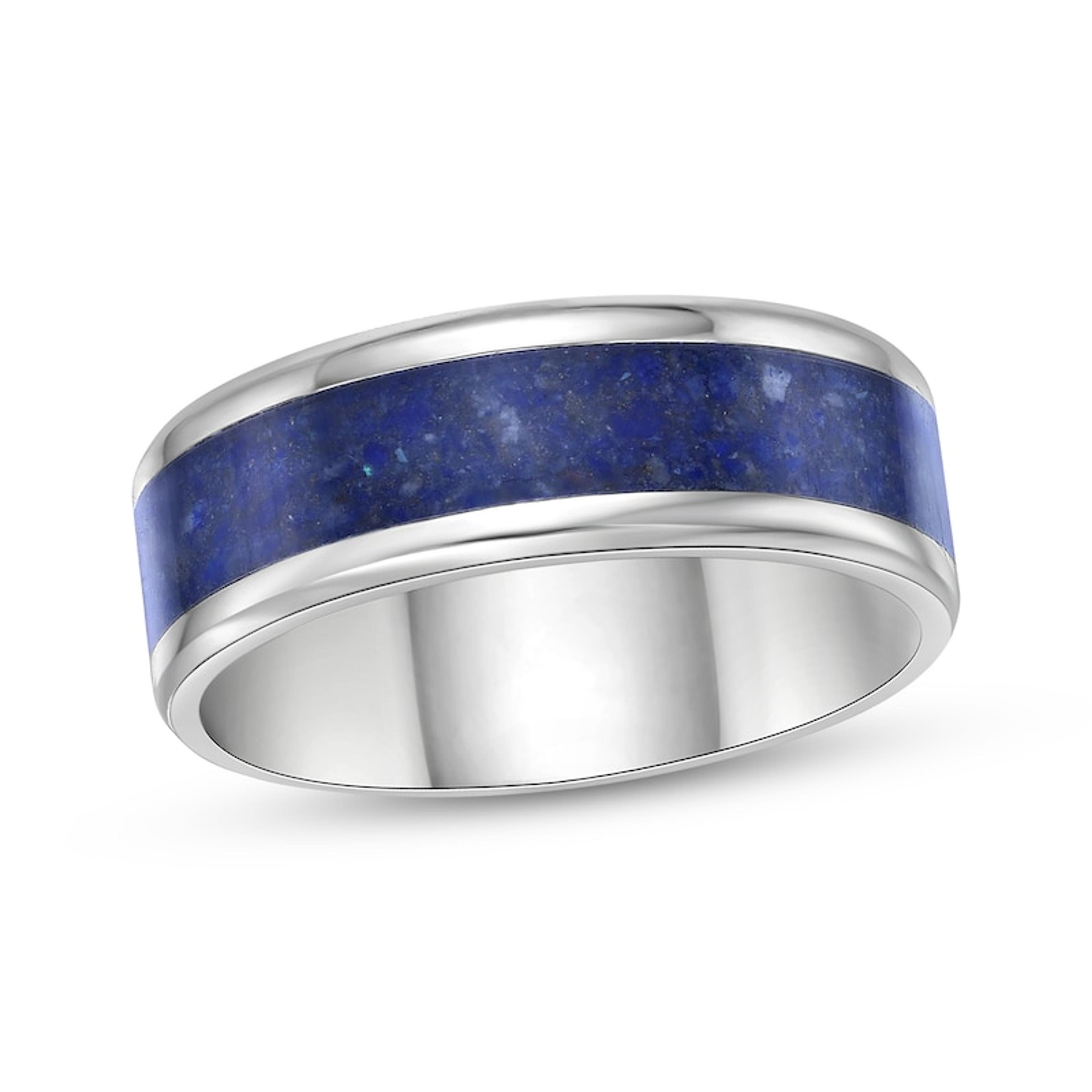 Men's Crushed Lapis Lazuli Inlay Ring Stainless Steel | Kay