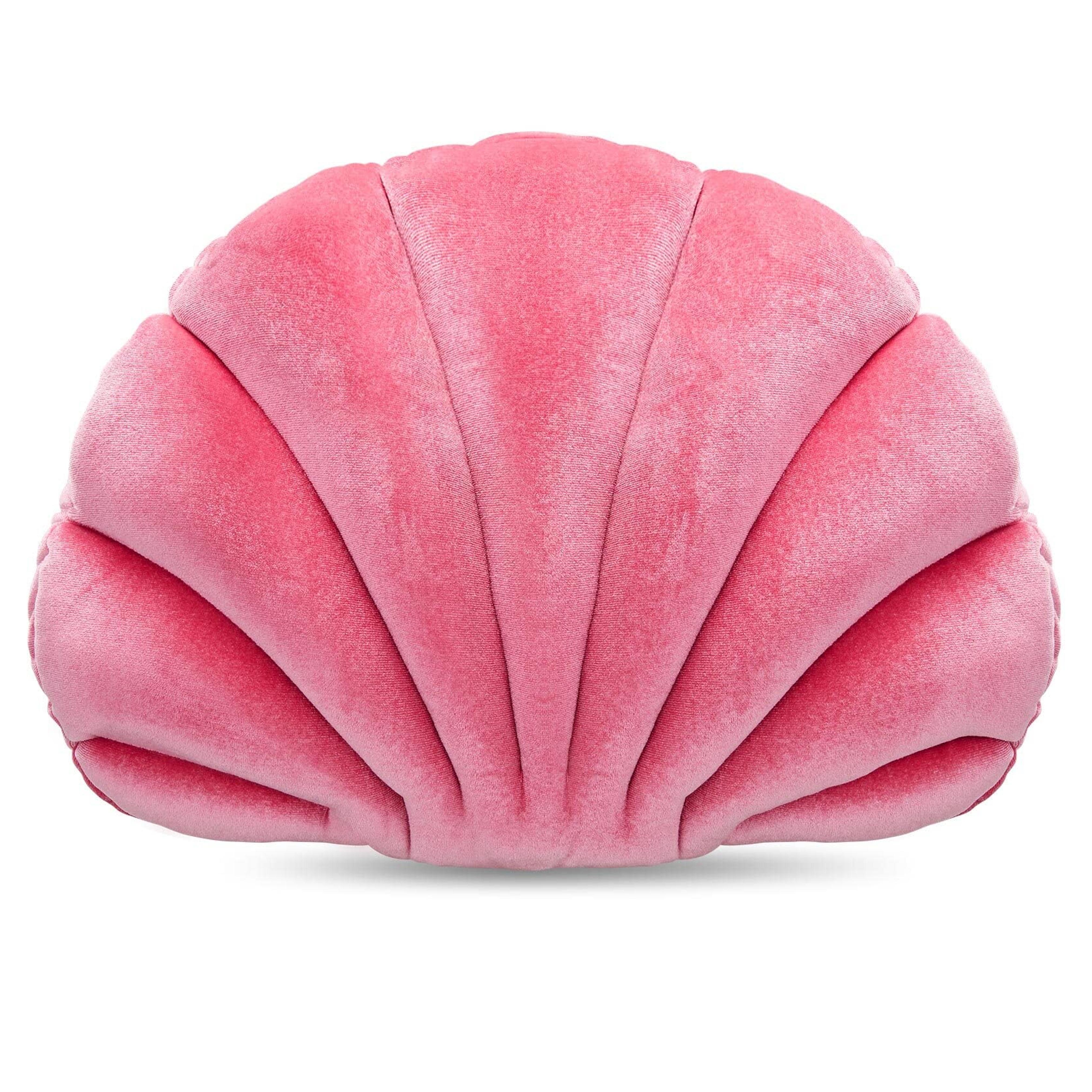 Sea Princess Seashell Decorative Pillow, Soft Sea Shell Shaped Chair Cushion Stuffed Throw Pillow Cute Clam Pillow for Sofa Bed Couch Chair Home Living Room Bedroom Office Decor (Pink)