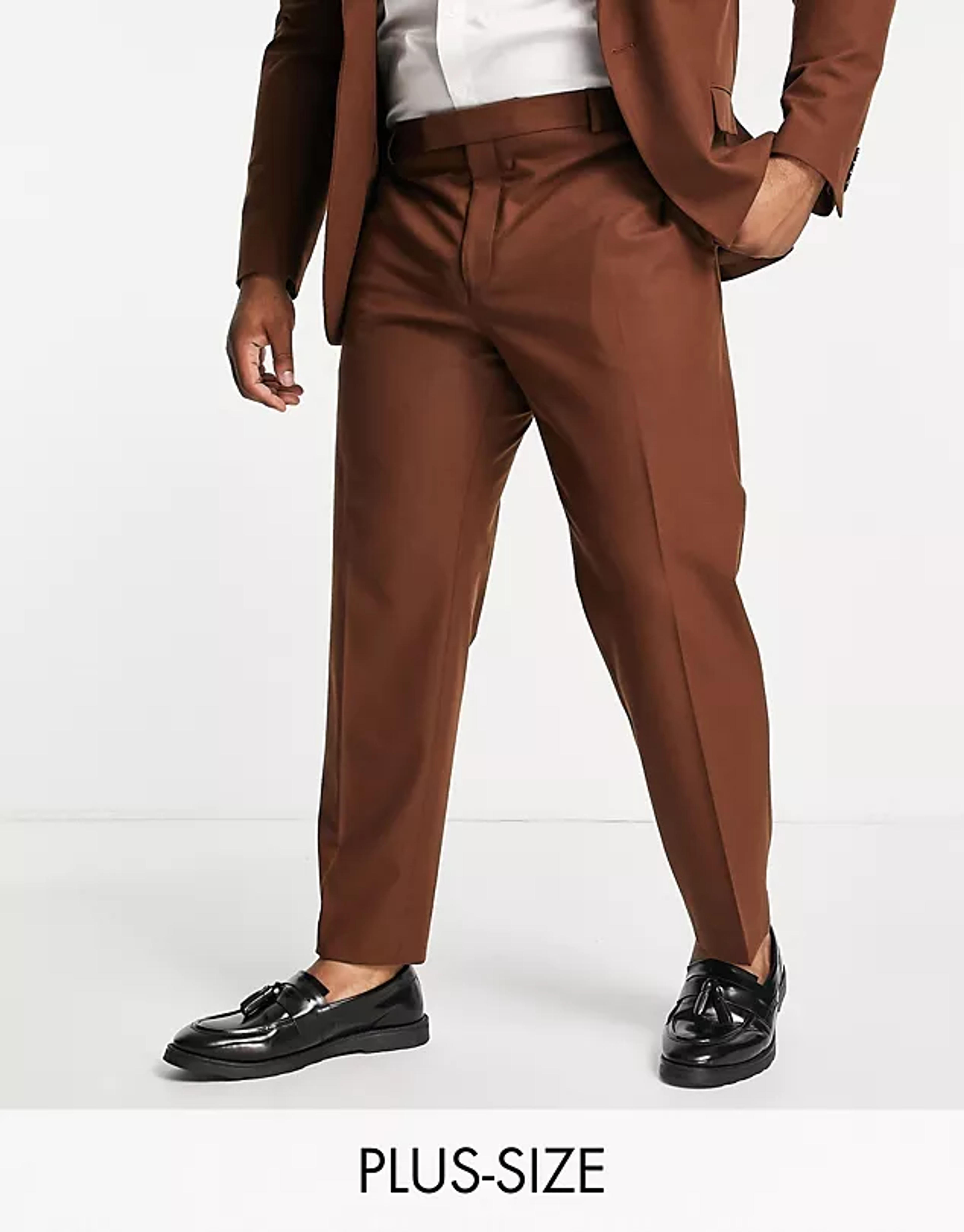 River Island Big & Tall flannel suit pants in brown | ASOS