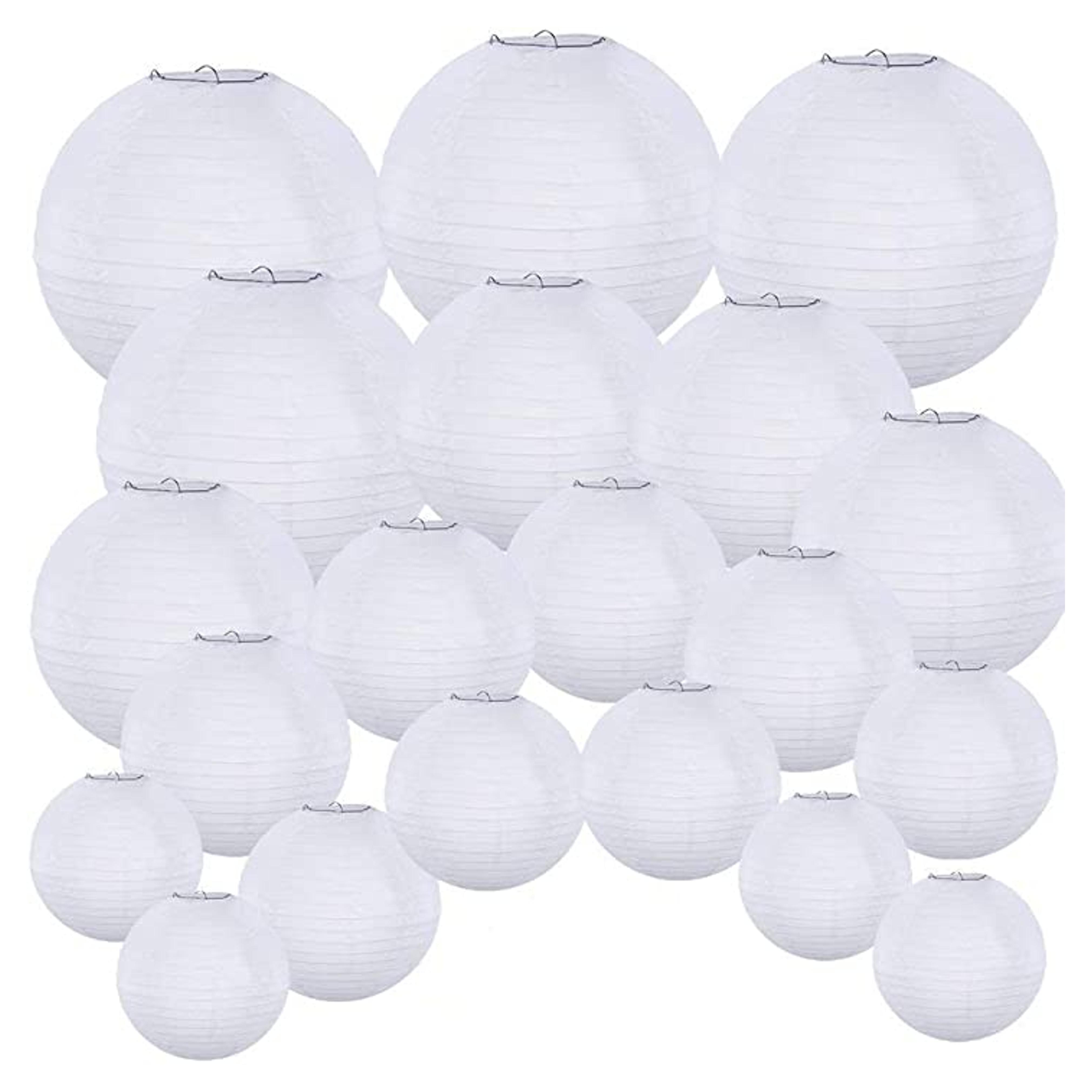 Supla 20 Pack Chinese White Paper Lantern Hanging Paper Lanterns White Round Paper Lanterns 4” 6” 8” 10” 12” White Hanging Lanterns Wedding Party Decorations