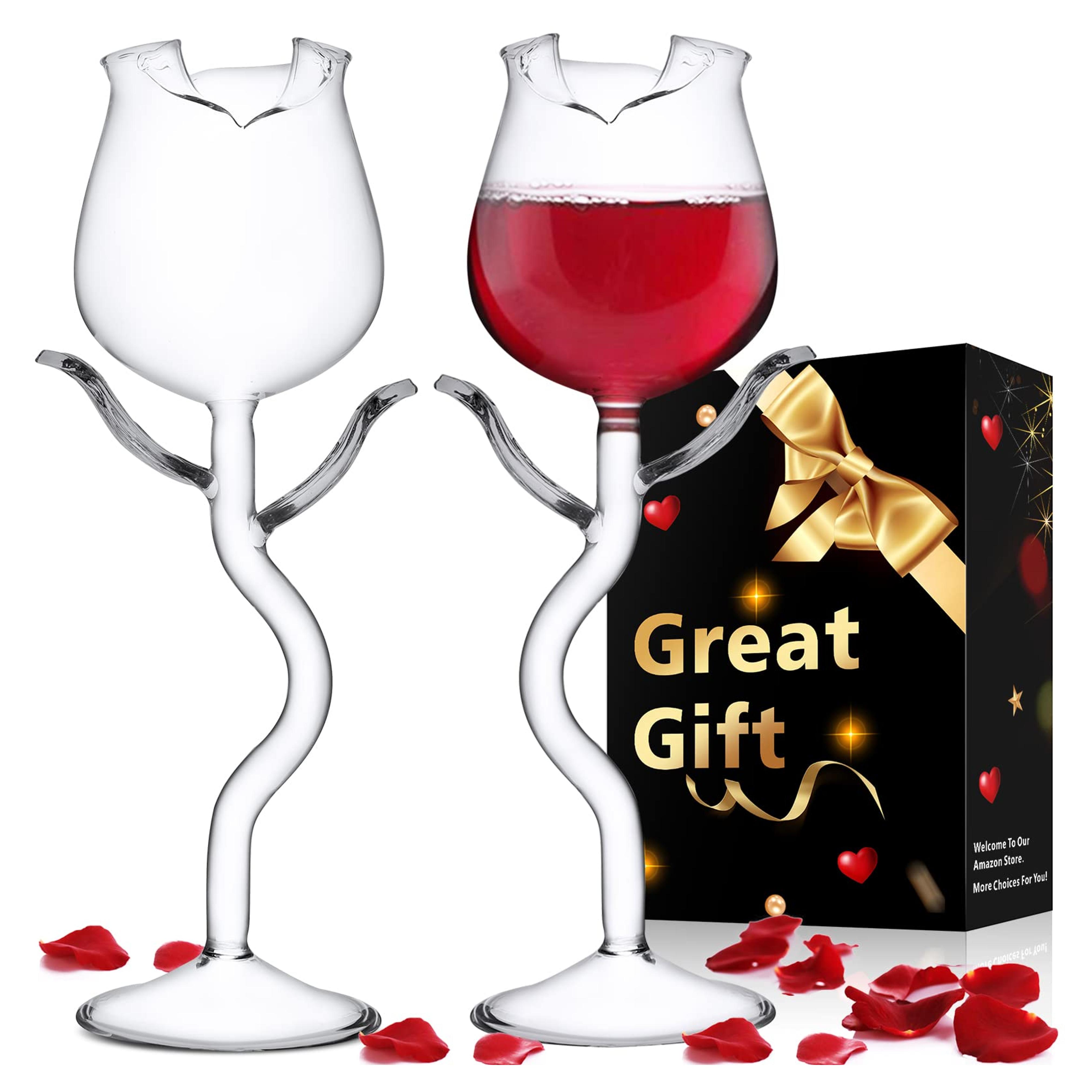 Rose Cocktail Glass Wine Goblet Glasses Flower Drinkware Set of 2, Crystal Champagne Flutes Classy Red Wine Glass, Ideal Gifts for Housewarming, Wedding, Birthday Celebrations - CG01 (Set of 2)