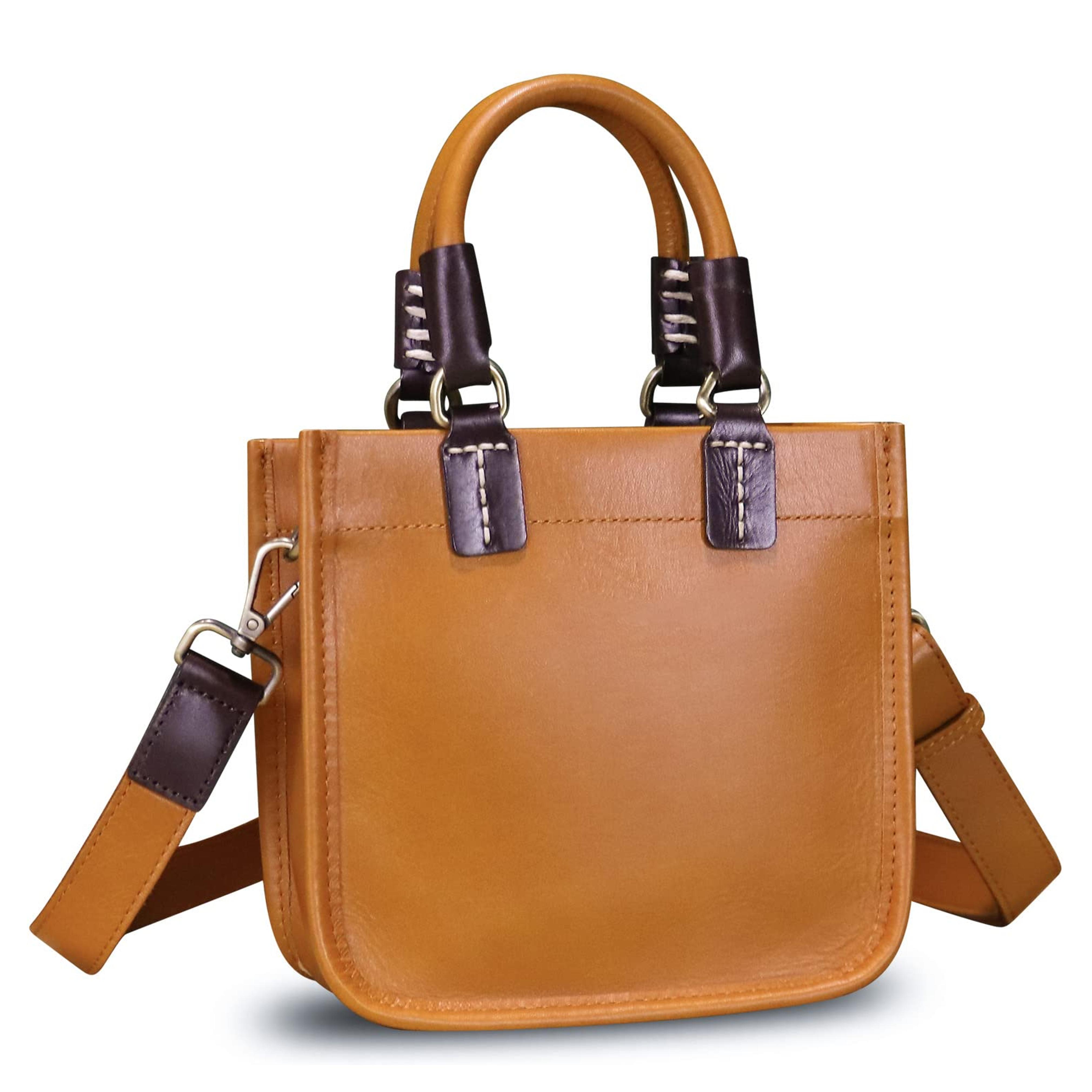 Amazon.com: Genuine Leather Small Phone Bag Top Handle Handbag for Women Little Vintage Shoulder Bag Handmade Tiny Crossbody Satchel (Brown) : Clothing, Shoes & Jewelry