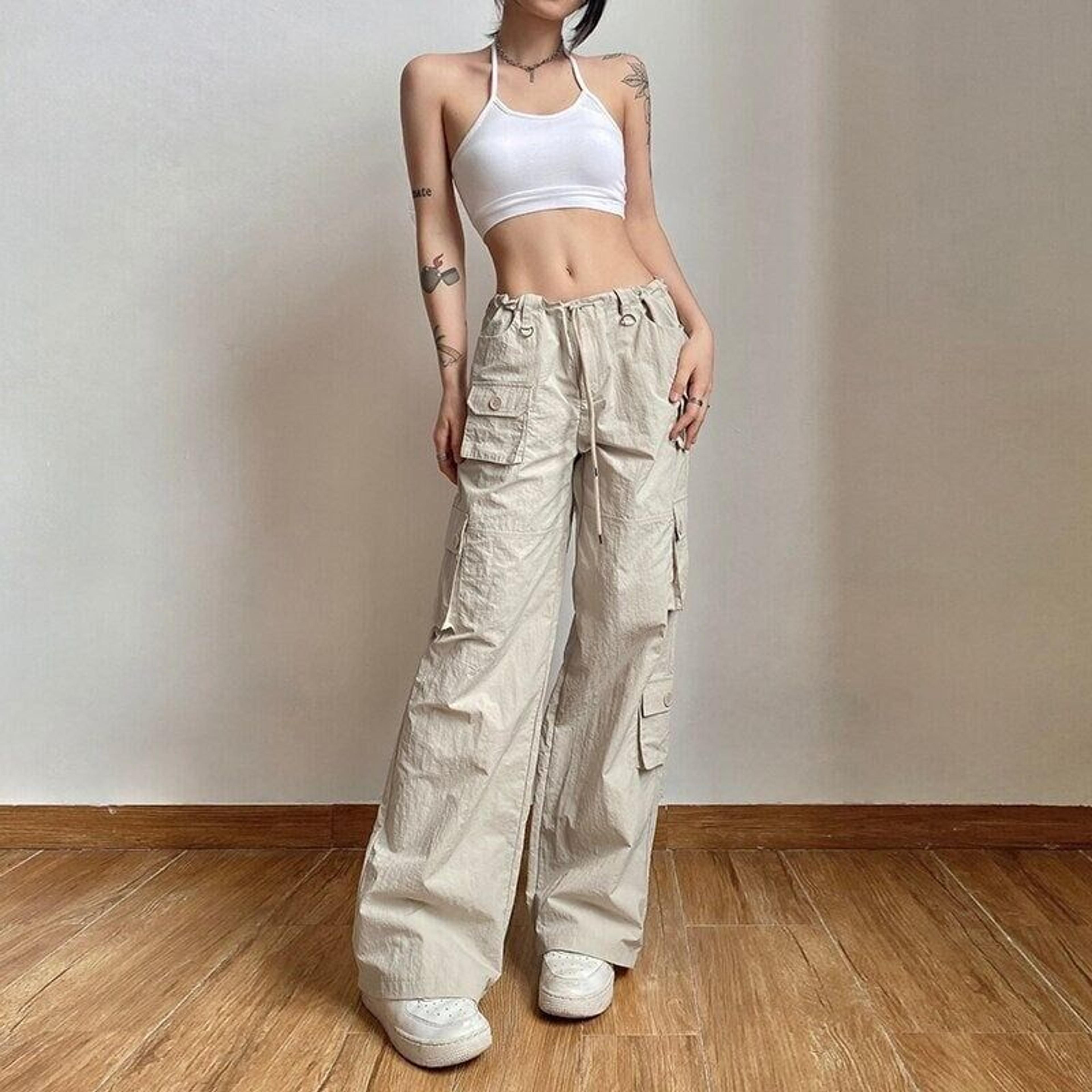 Low Waisted Wide Leg Cargo Sweatpants / Streetwear / Vintage / Harajuku / Korean / Grunge / Y2K