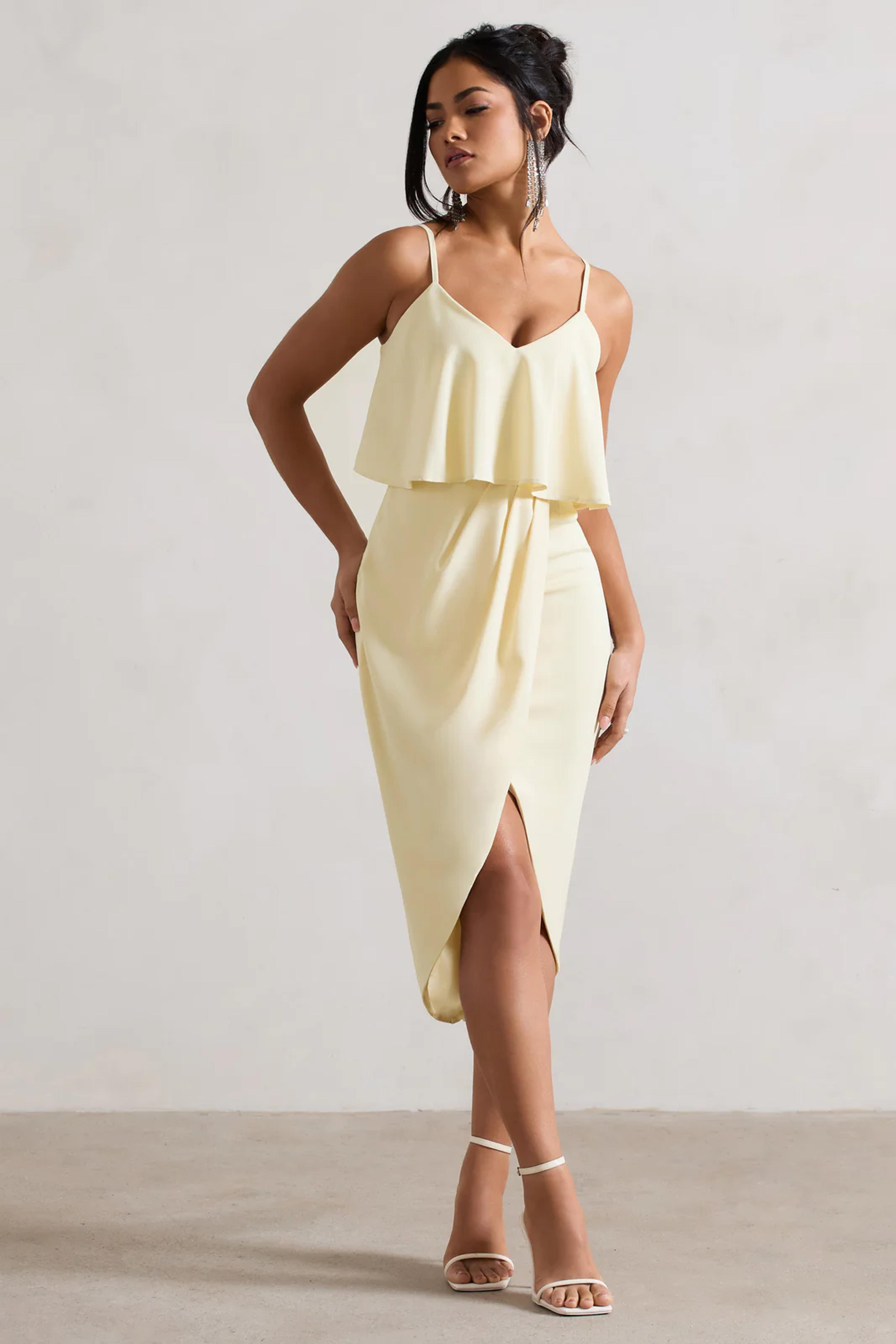 Faro Lemon Strappy Draped-Neck Wrap Midi Dress – Club L London - USA