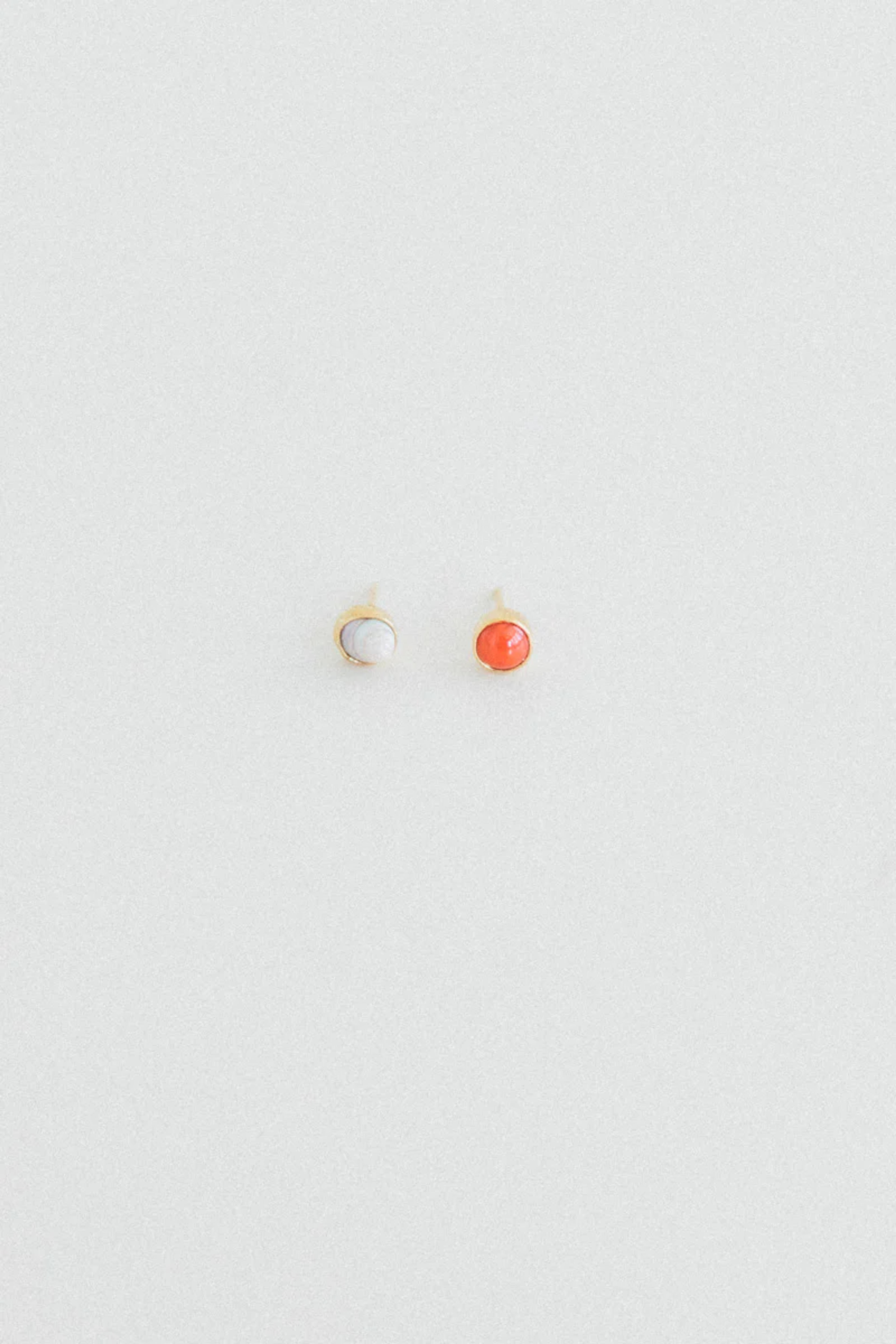 MISMATCHED STUD EARRINGS IN CORAL AND SHELL — Shop Boswell