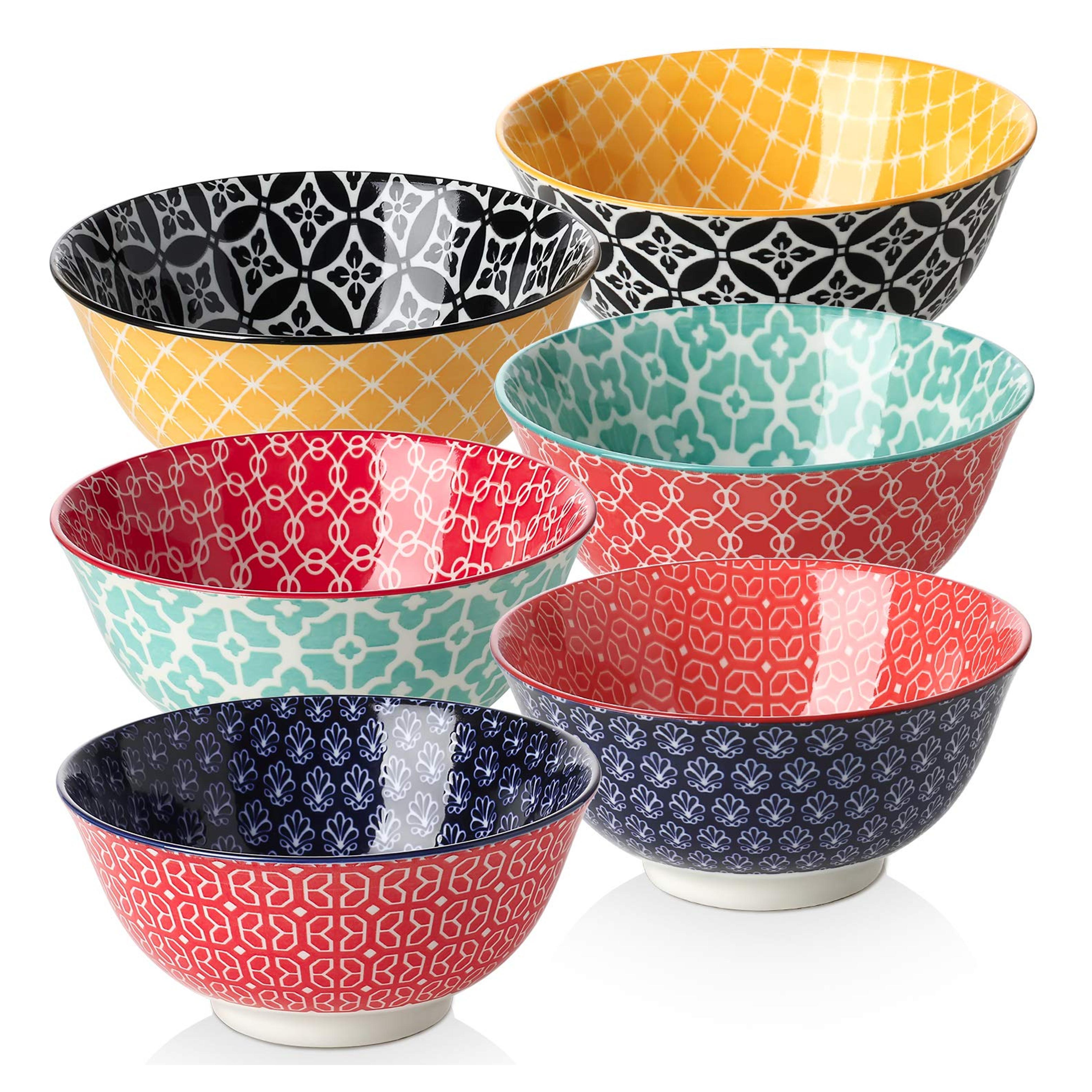 DOWAN Ceramic Cereal Bowls, 23 Oz Vibrant Color Bowls for Kitchen, Soup Bowl Set for Pasta, Salad, Ice Cream and Oatmeal, Set of 6