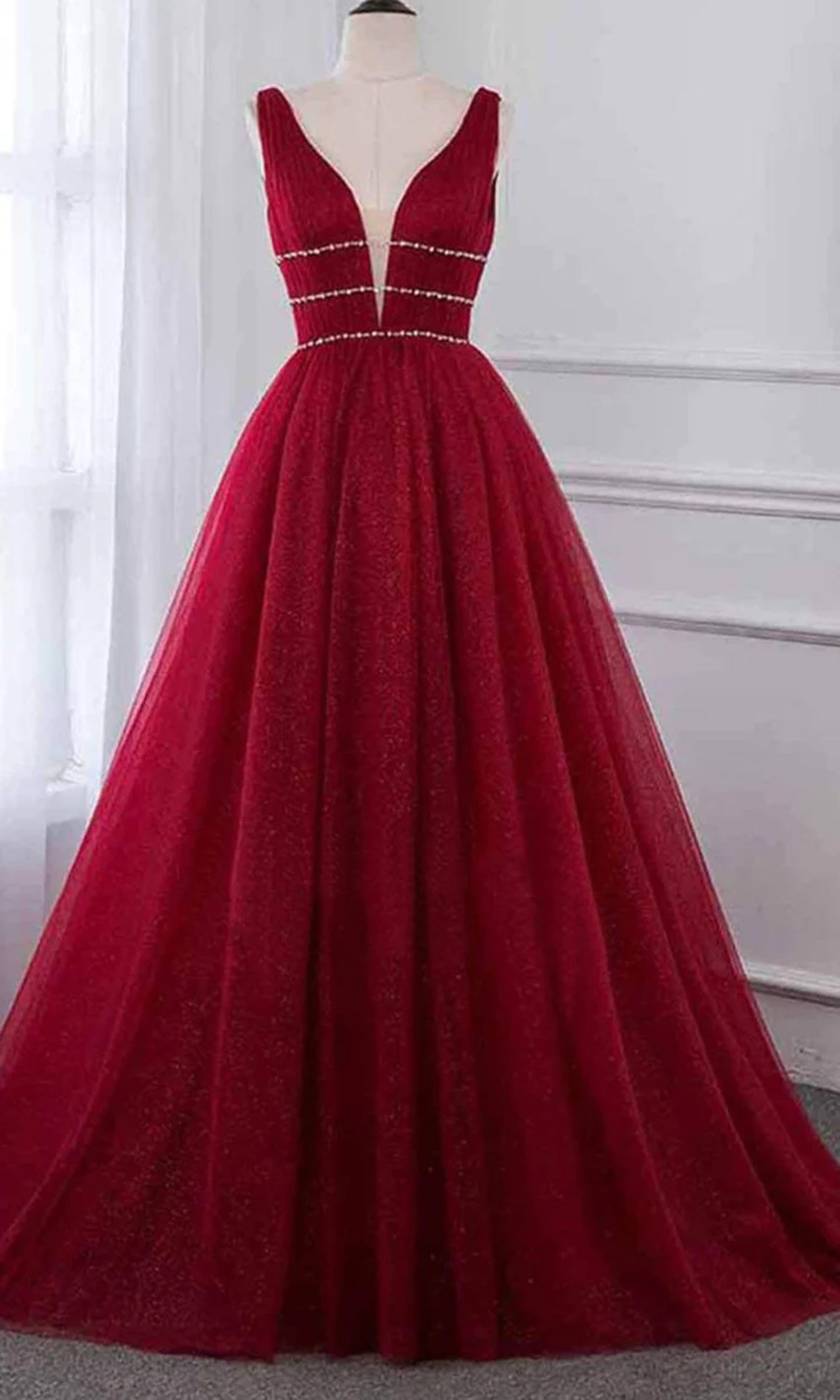 Shimmering Princess Long Red Prom Gown Dress with Tank Straps P532 – promboutiqueonline