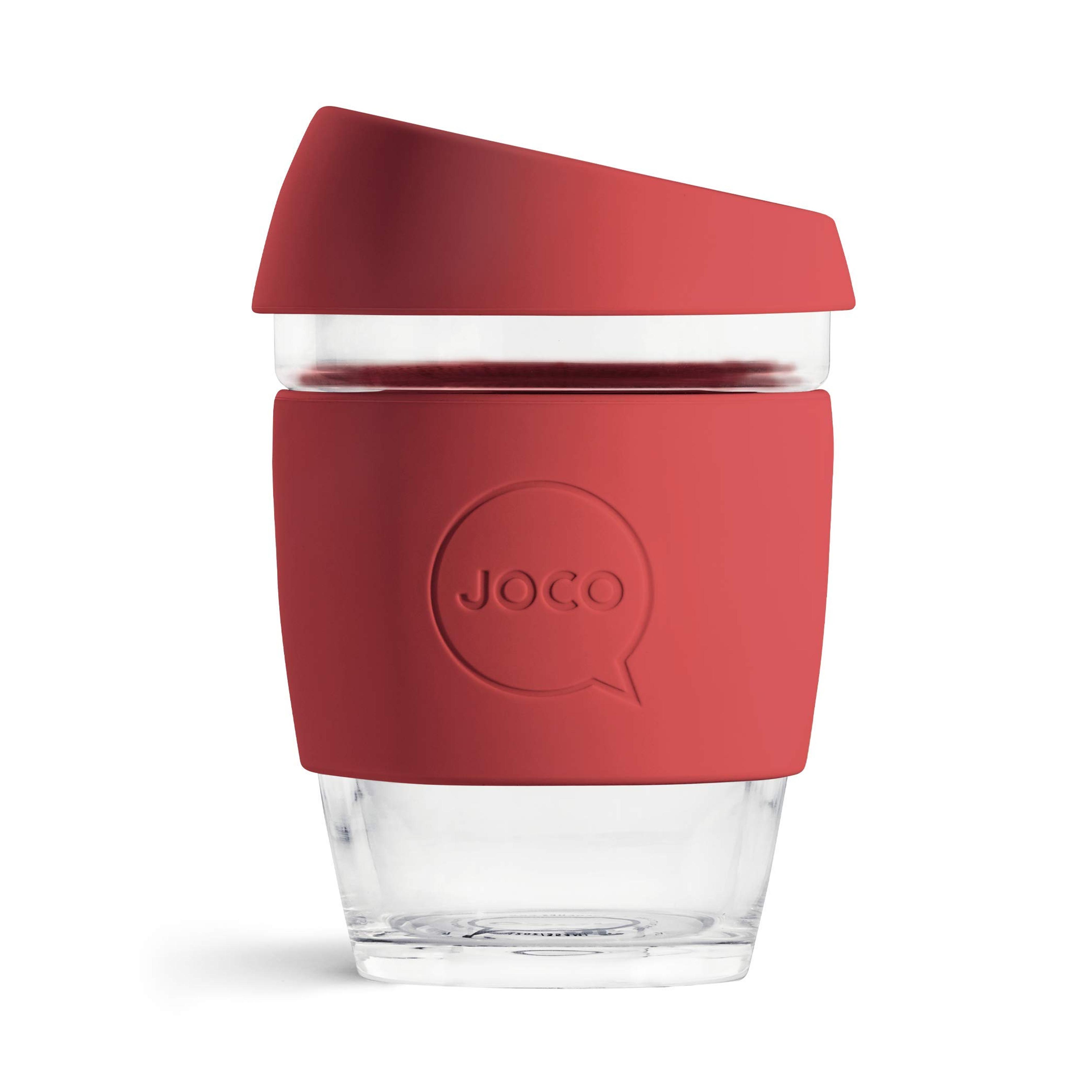 JOCO Glass Reusable 12oz Coffee Cup, Red