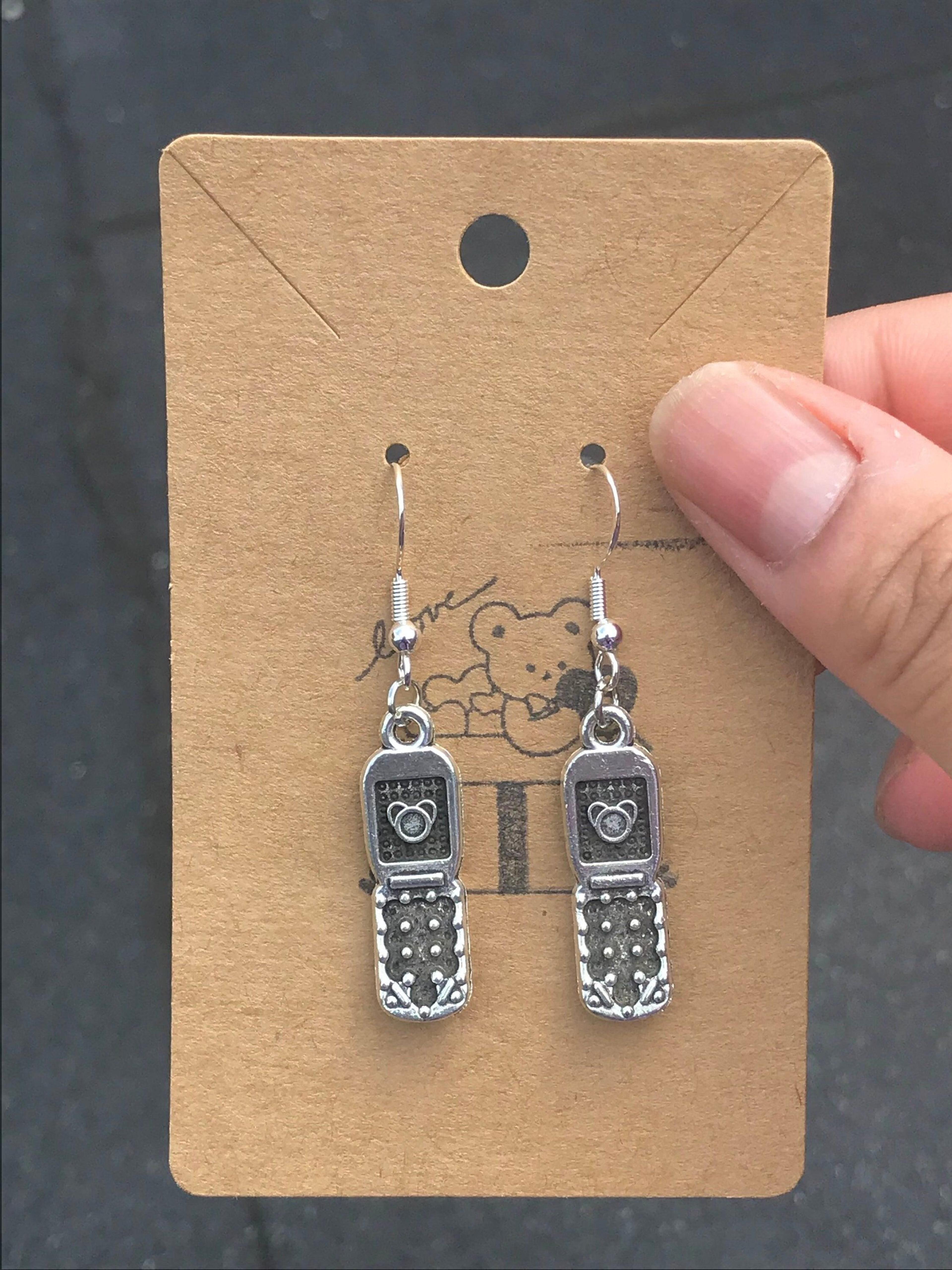 silver flip phone y2k drop earrings