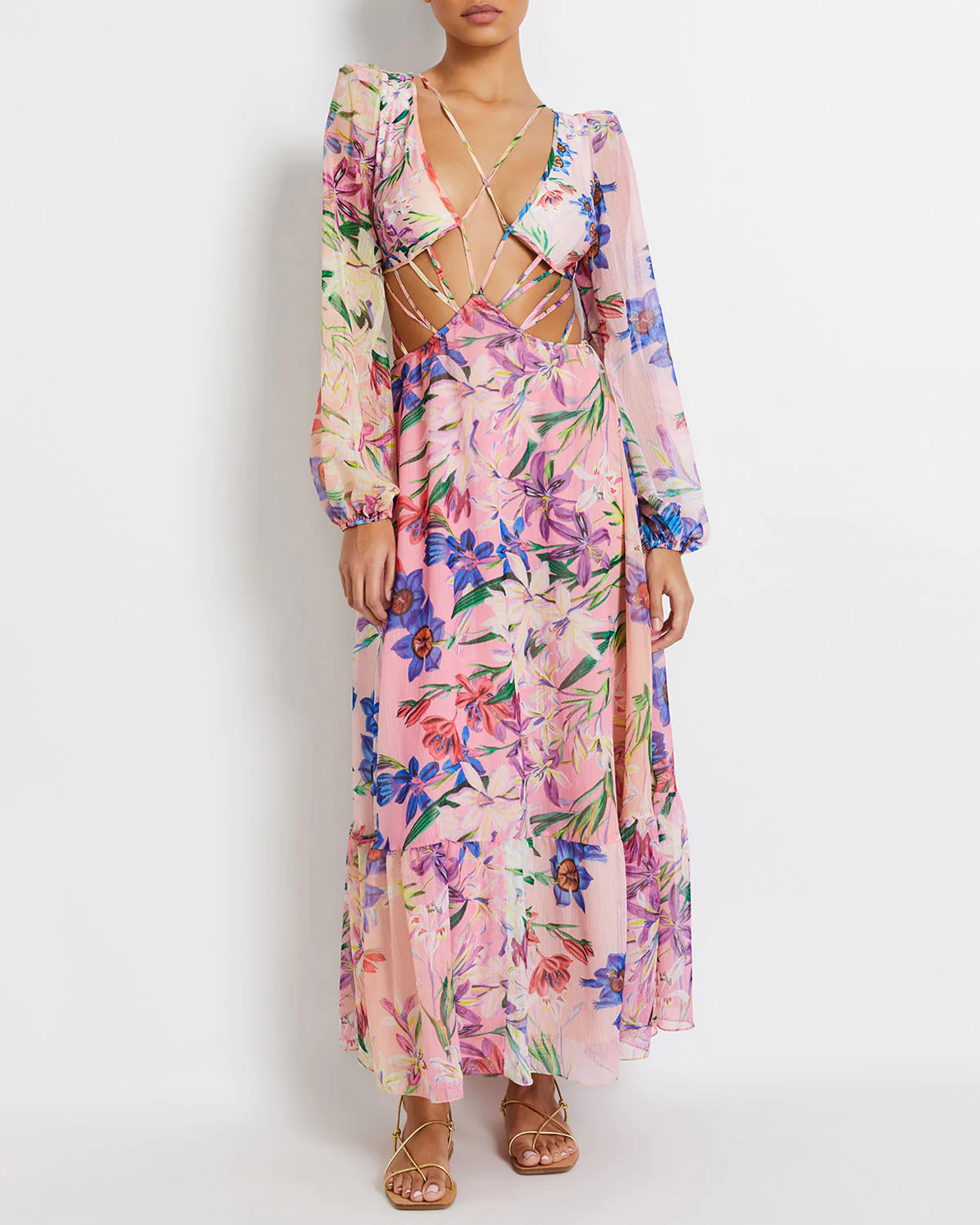 Iris Long Sleeve Plunge Dress (FINAL SALE) - Pink Ombre / S