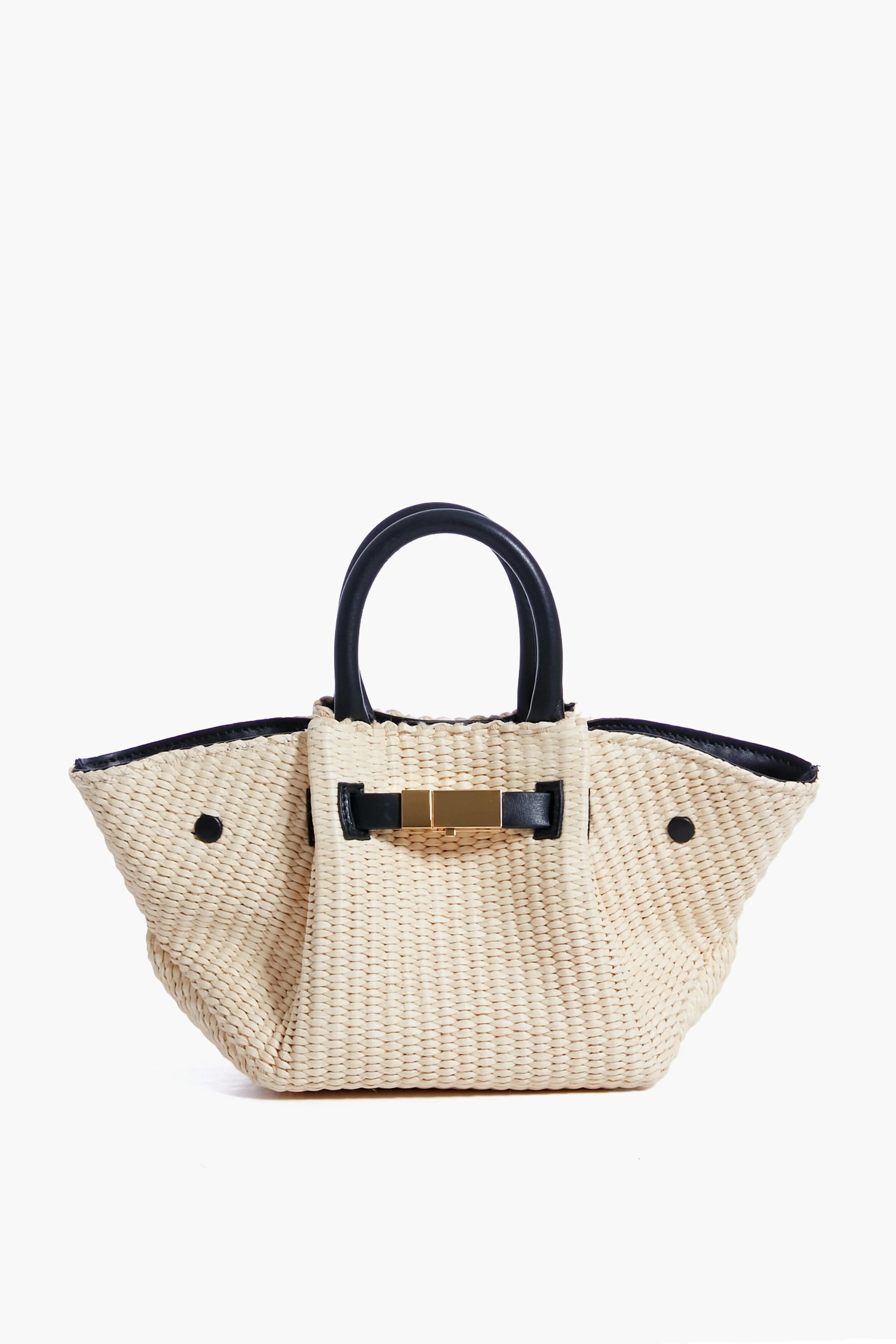 Black Natural Raffia Mini New York Bag | Demellier | Tuckernuck