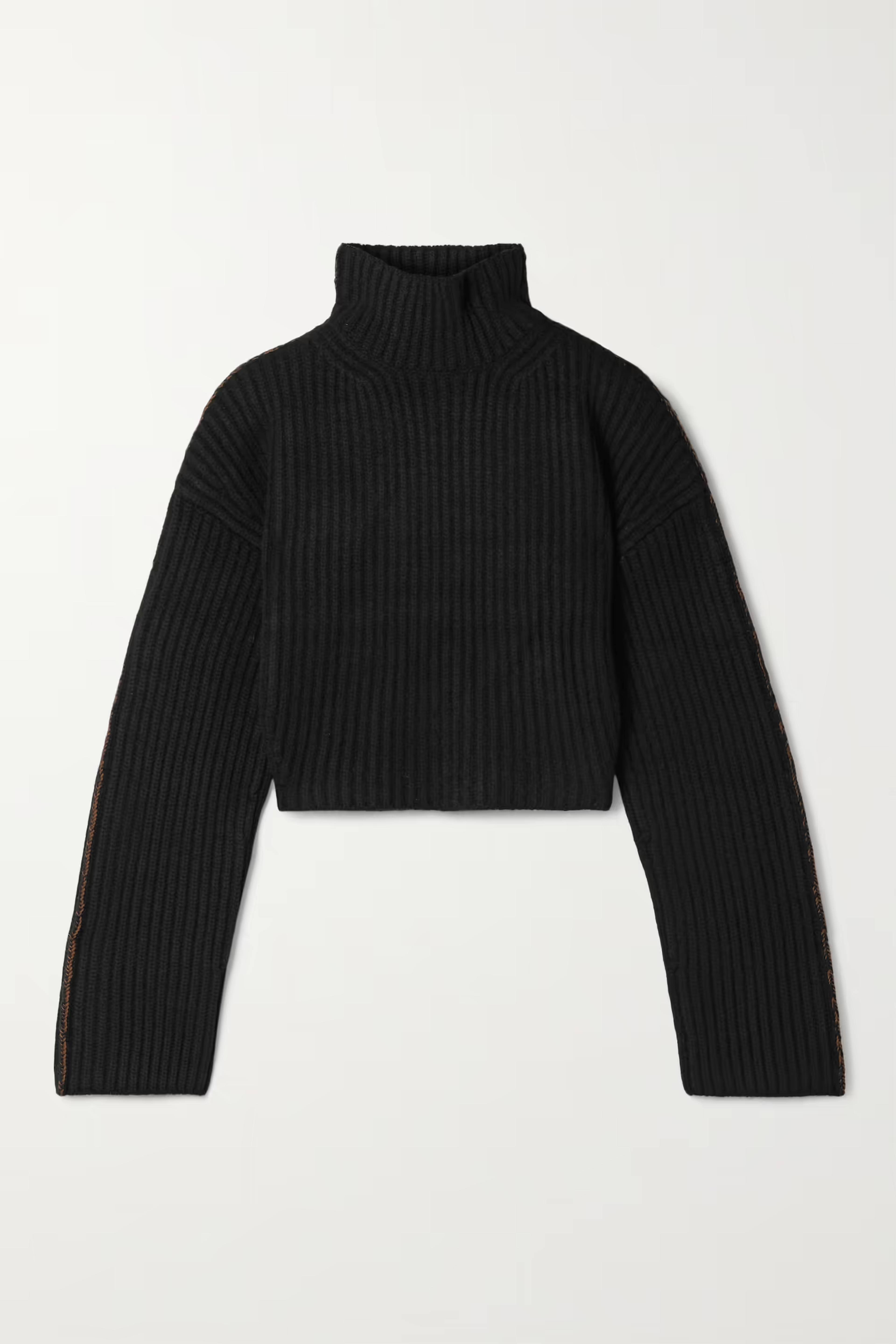 Black Cropped cotton-trimmed ribbed wool turtleneck sweater | ACNE STUDIOS | NET-A-PORTER
