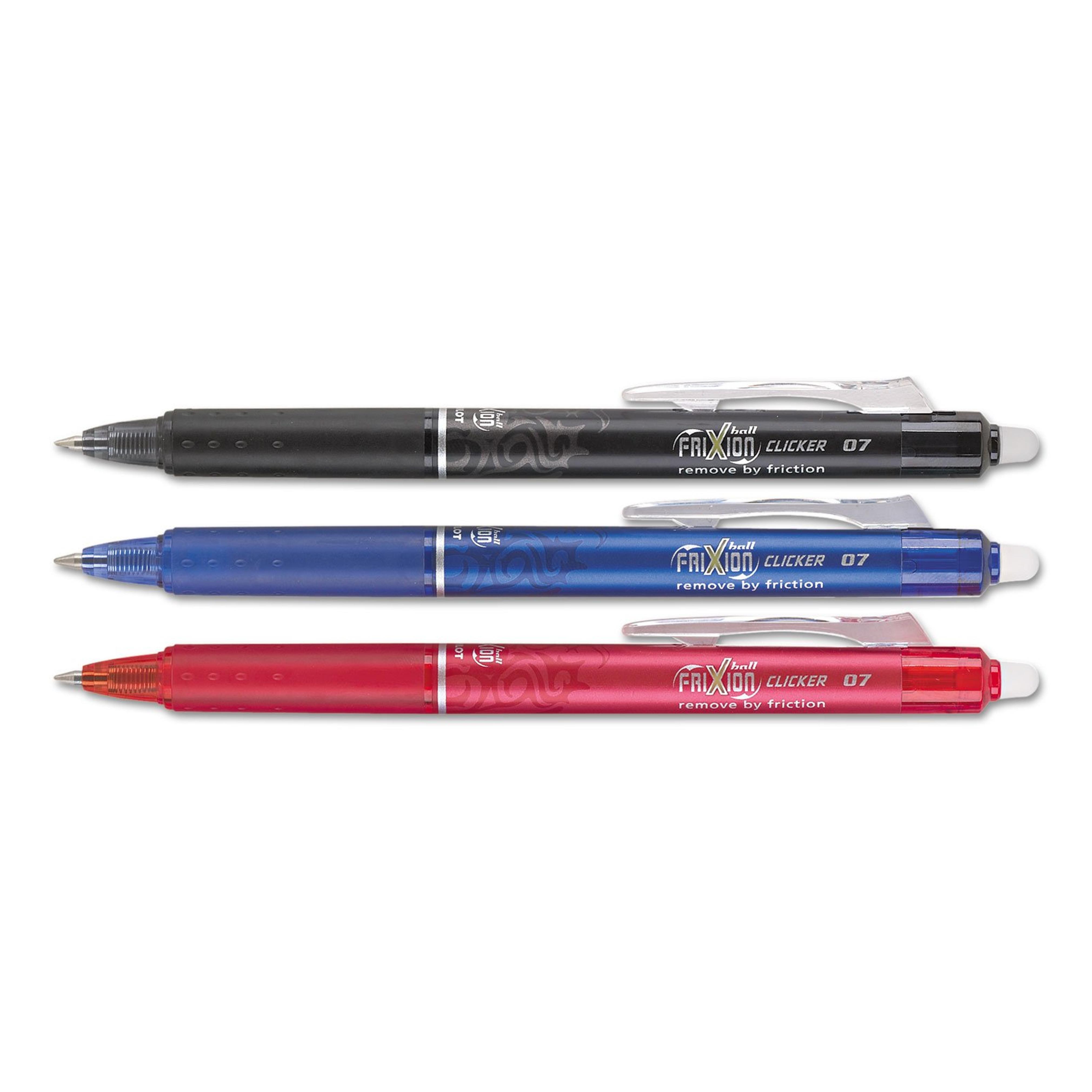 PILOT FriXion Clicker Erasable, Refillable & Retractable Gel Ink Pens, Fine Point, Black/Blue/Red Inks, 3-Pack (31467)