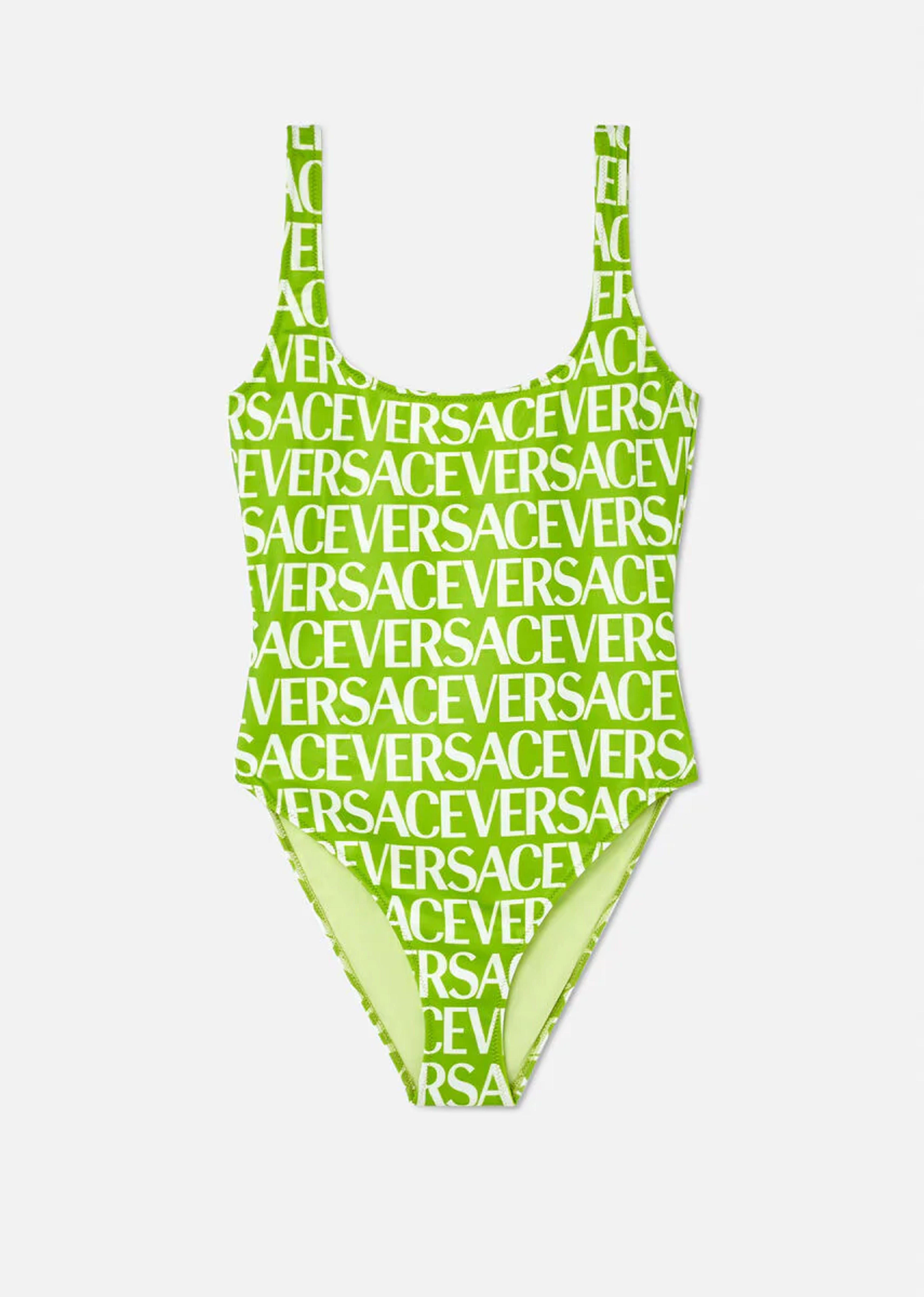 Versace Women's Logo One-Piece Swimsuit in Print,Green | Versace US