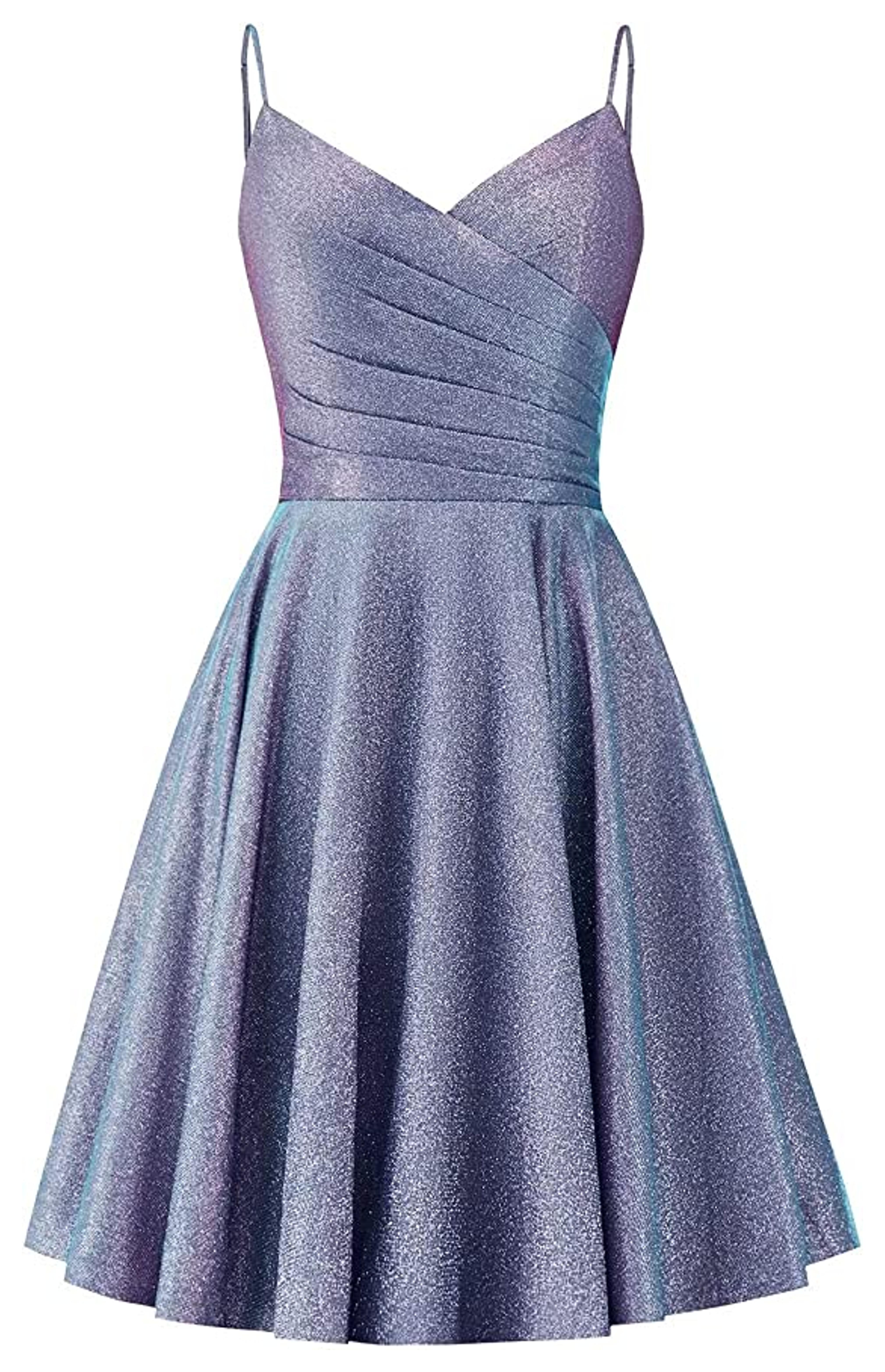 kidadndy V Neck Homecoming Dresses Short Glitter Spaghetti Straps Prom Dress Formal Evening Party Gown with Pockets at Amazon Women’s Clothing store