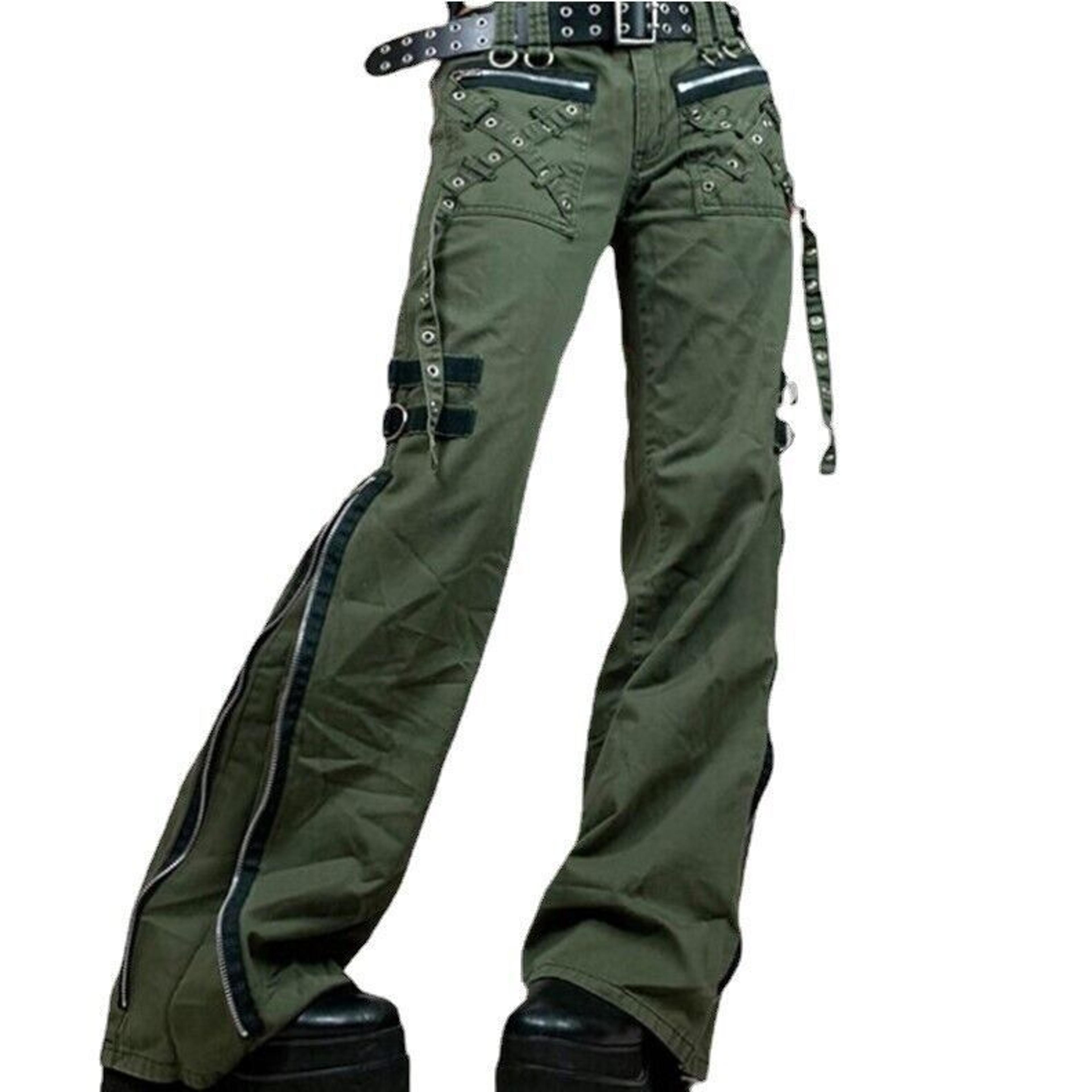 Long Pants Flared Style Women's Punk Style Low-rise Zipper Split Cargo Pants