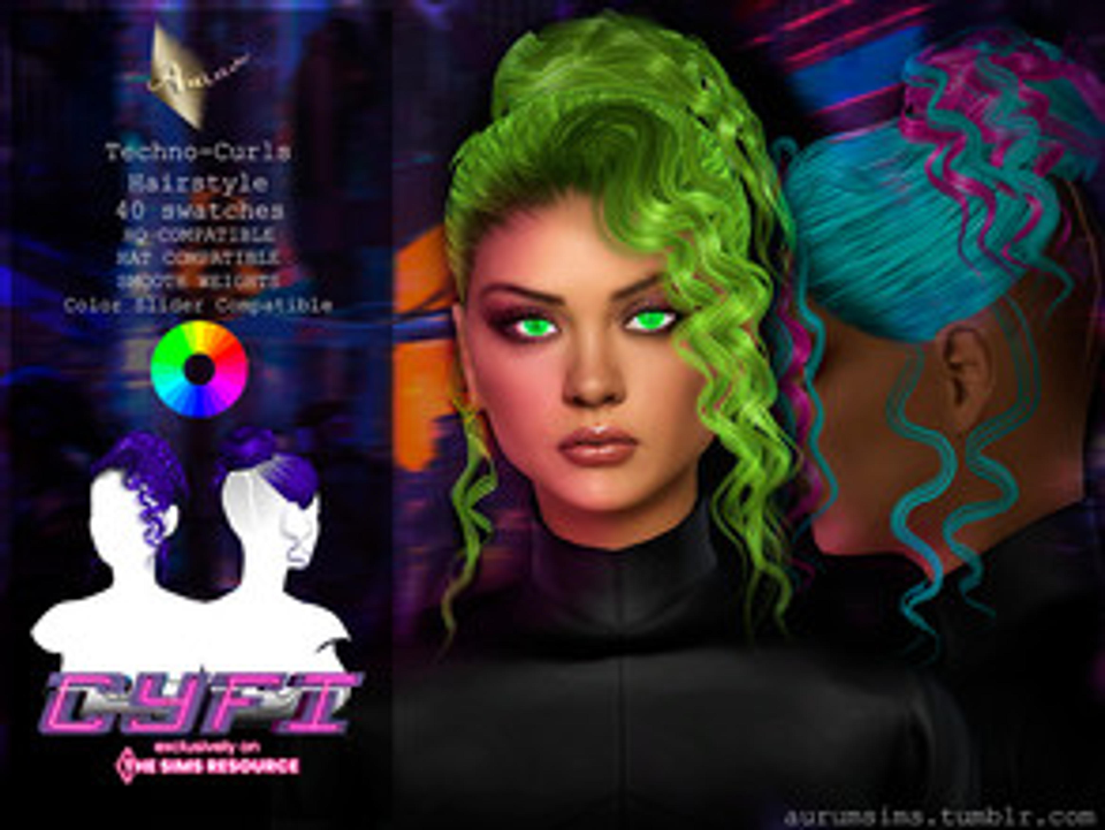 The Sims Resource - CyFi - Techno-Curls Bun Hairstyle