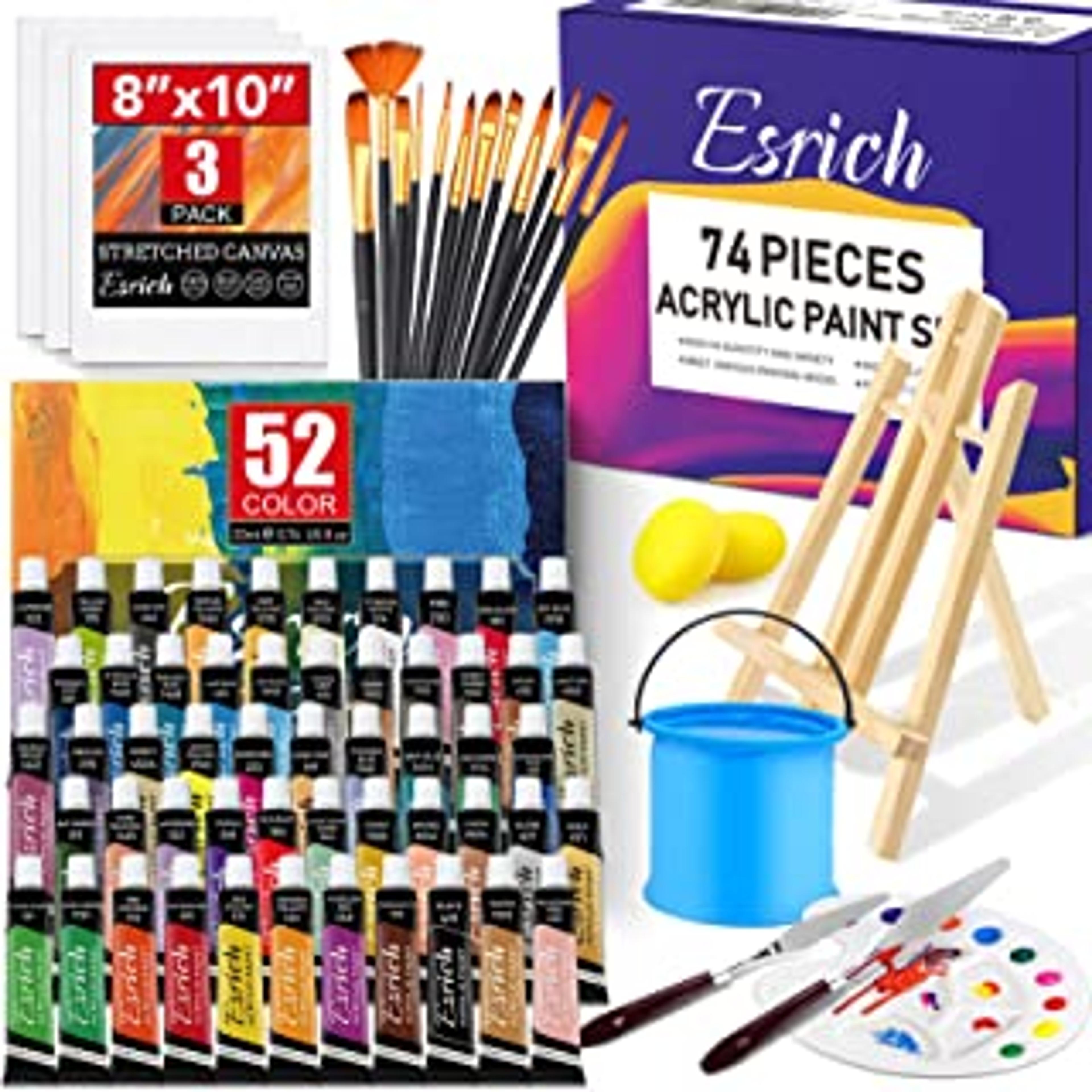 ESRICH Acrylic Paint Set with 52 Acrylic Paints, 12 Painting Brushes, 3 Pcs Canvas , A Palette , A Easel , Paint Knives and Pen Washing Bucket ,for Artists,Students and Kids: Buy Online at Best Price in UAE - Amazon.ae