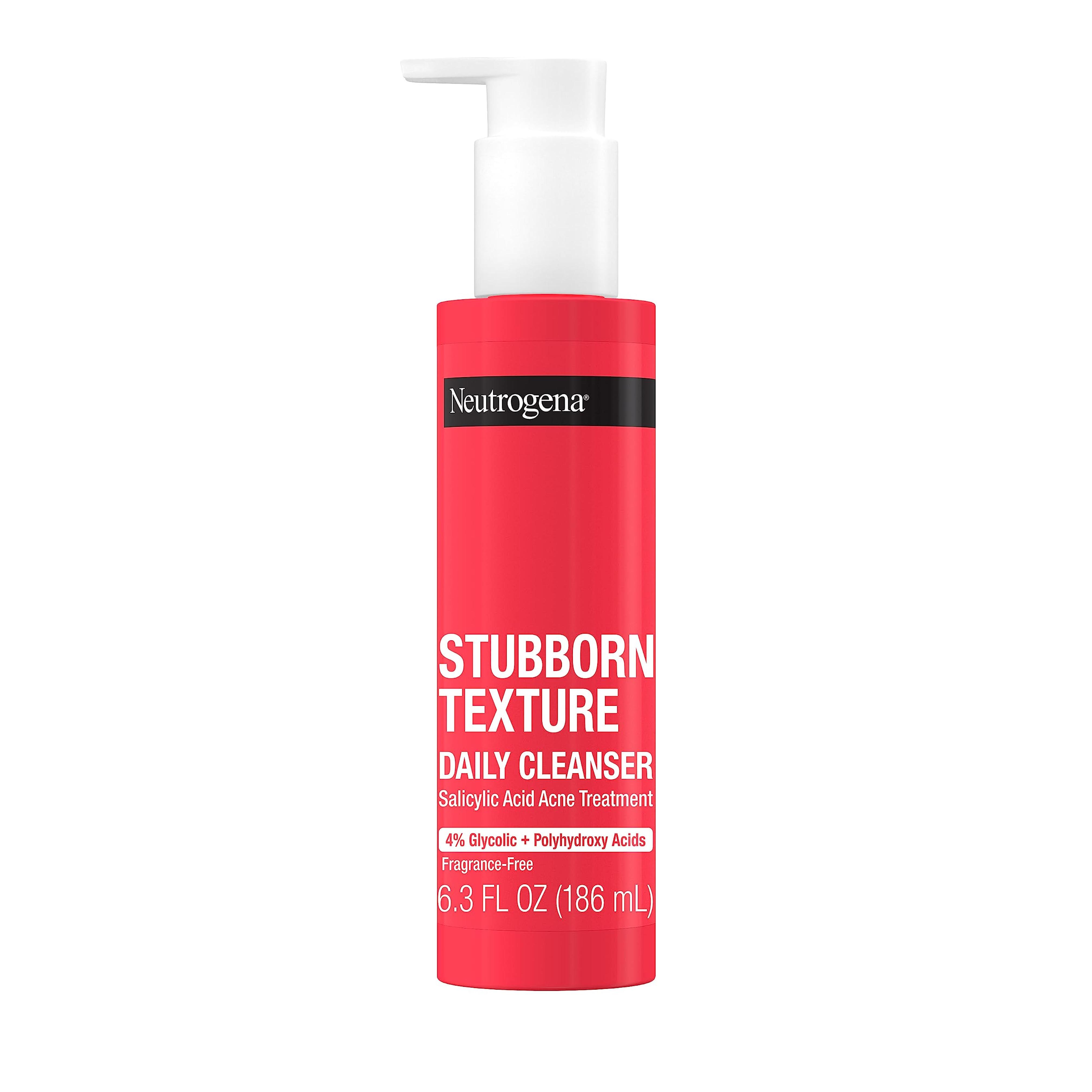 Amazon.com: Neutrogena Stubborn Texture Daily Acne Facial Cleanser, Salicylic Acid Face Wash + Glycolic & Polyhydroxy Acids, Fragrance-Free, 6.3 fl. oz : Everything Else