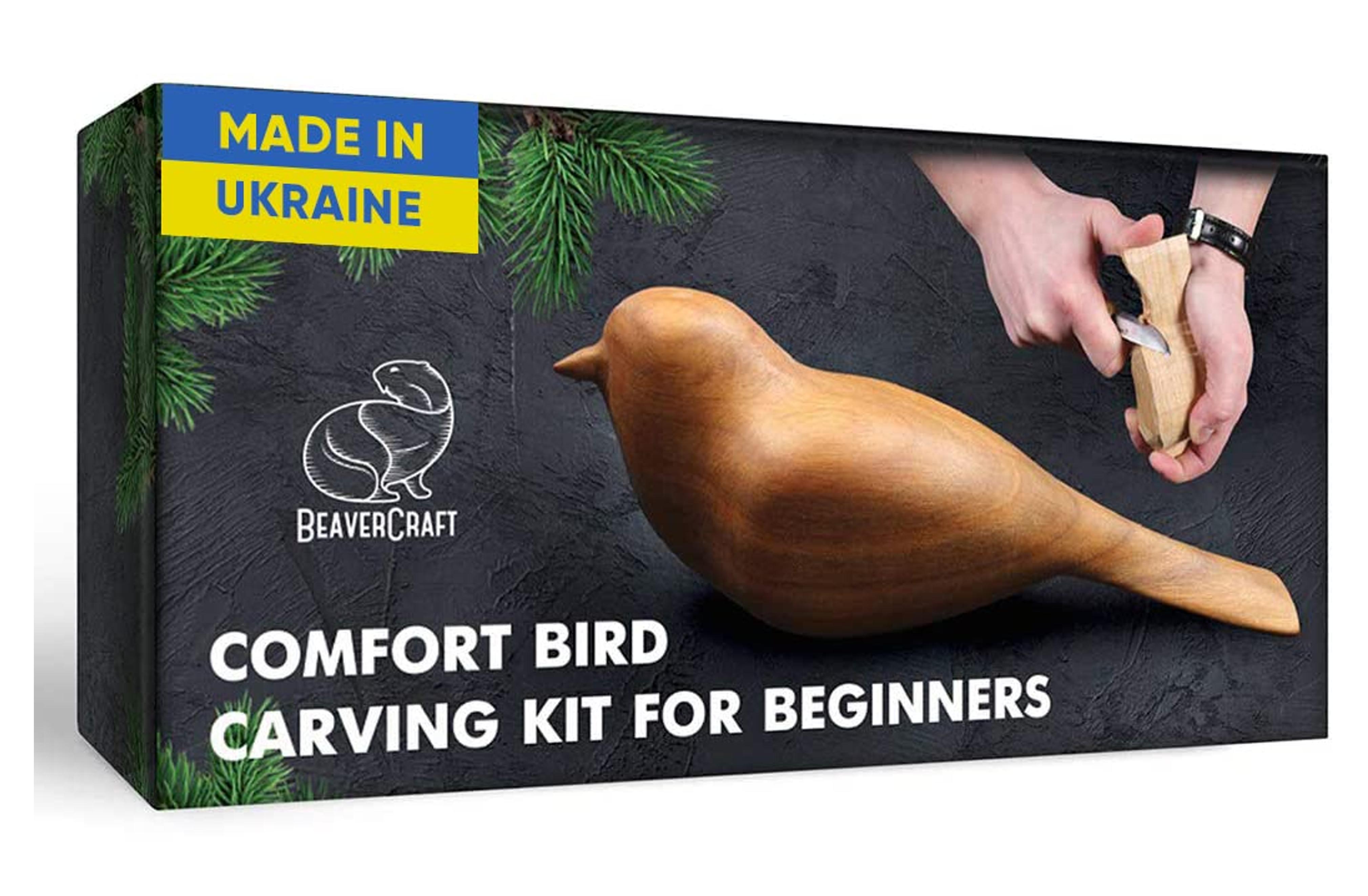 BeaverCraft, Wood Carving Kit Comfort Bird DIY - Complete Starter Whittling Knife Kit for Beginners Adults and Teens - Book Fun Project Carve Hobby - Learning Woodworking