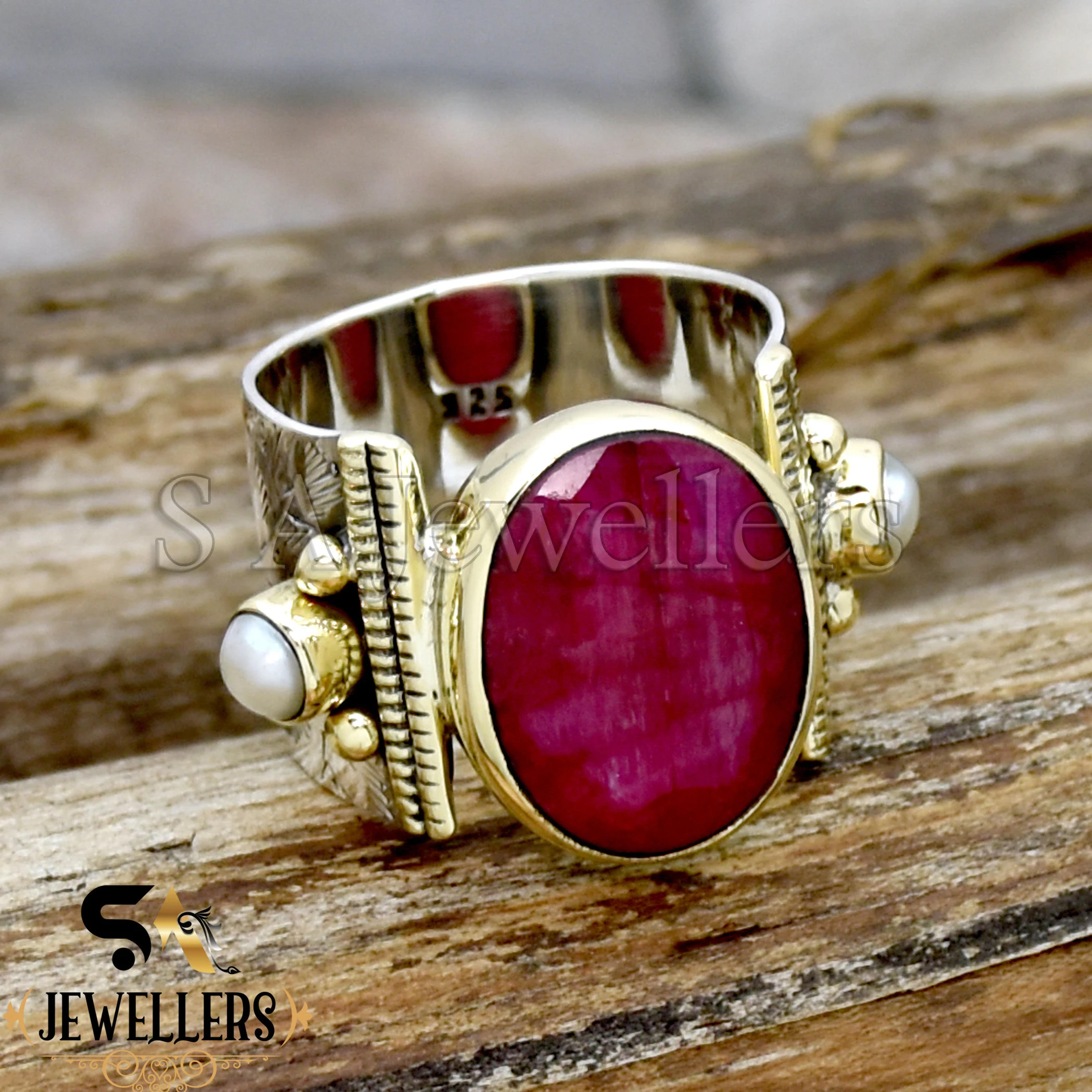 Buy Indian Ruby & Pearl Ring Ruby Ring Wide Band Ring Flower Online in India - Etsy