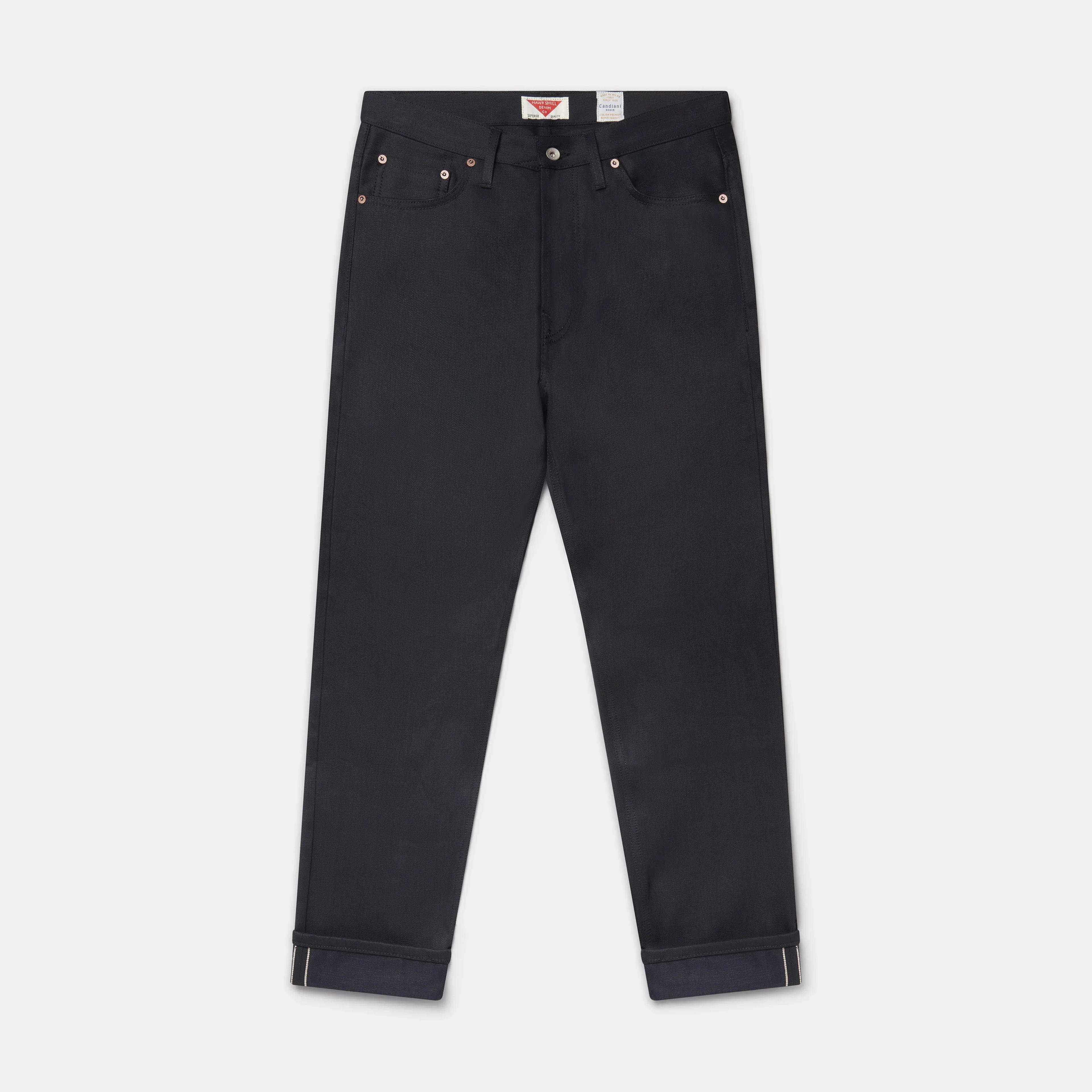 Slim Tapered Organic Selvedge Raw Denim Jeans - Black - Hawksmill Denim Co