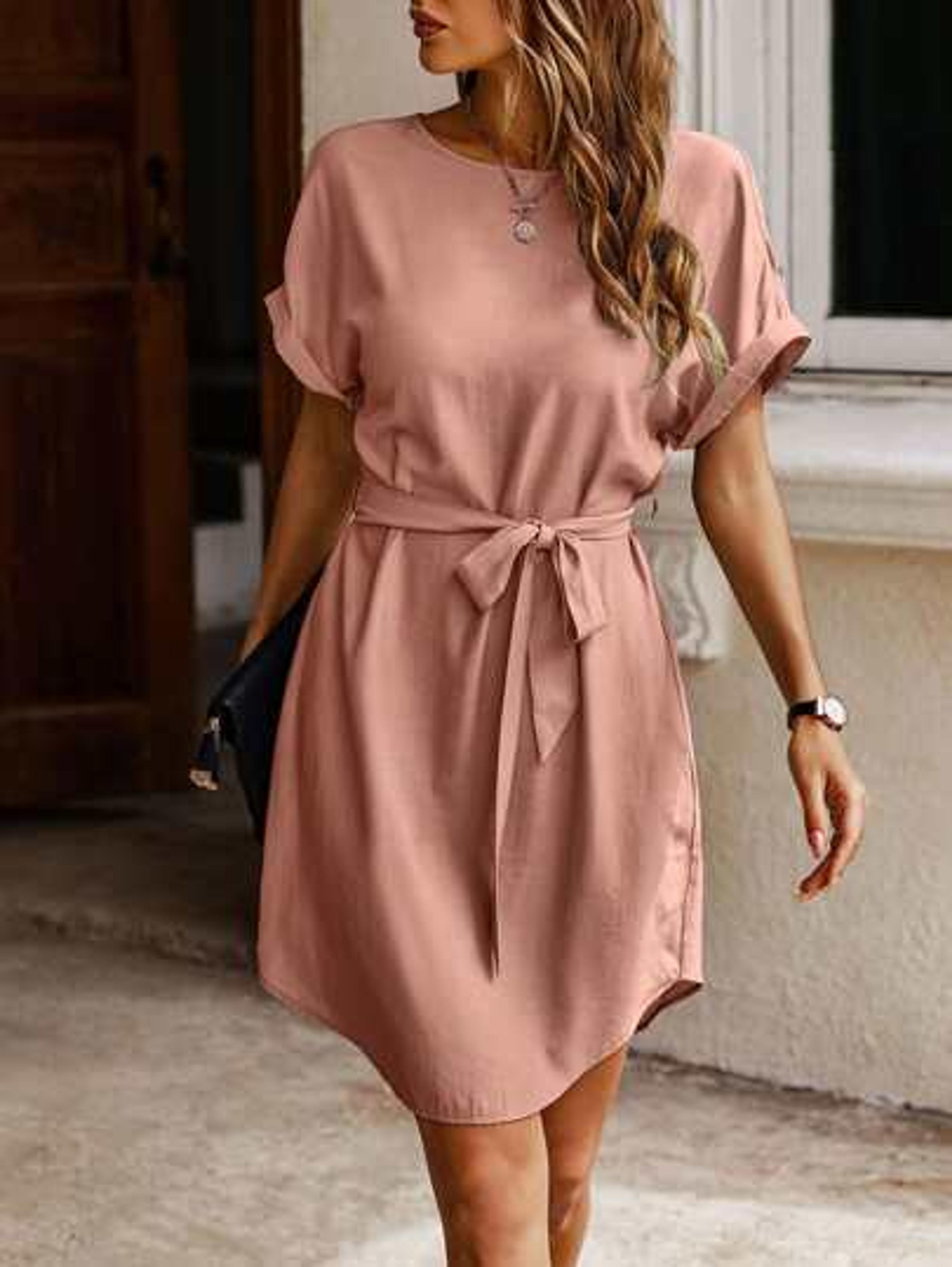 Solid Self Tie Tunic Dress | SHEIN USA