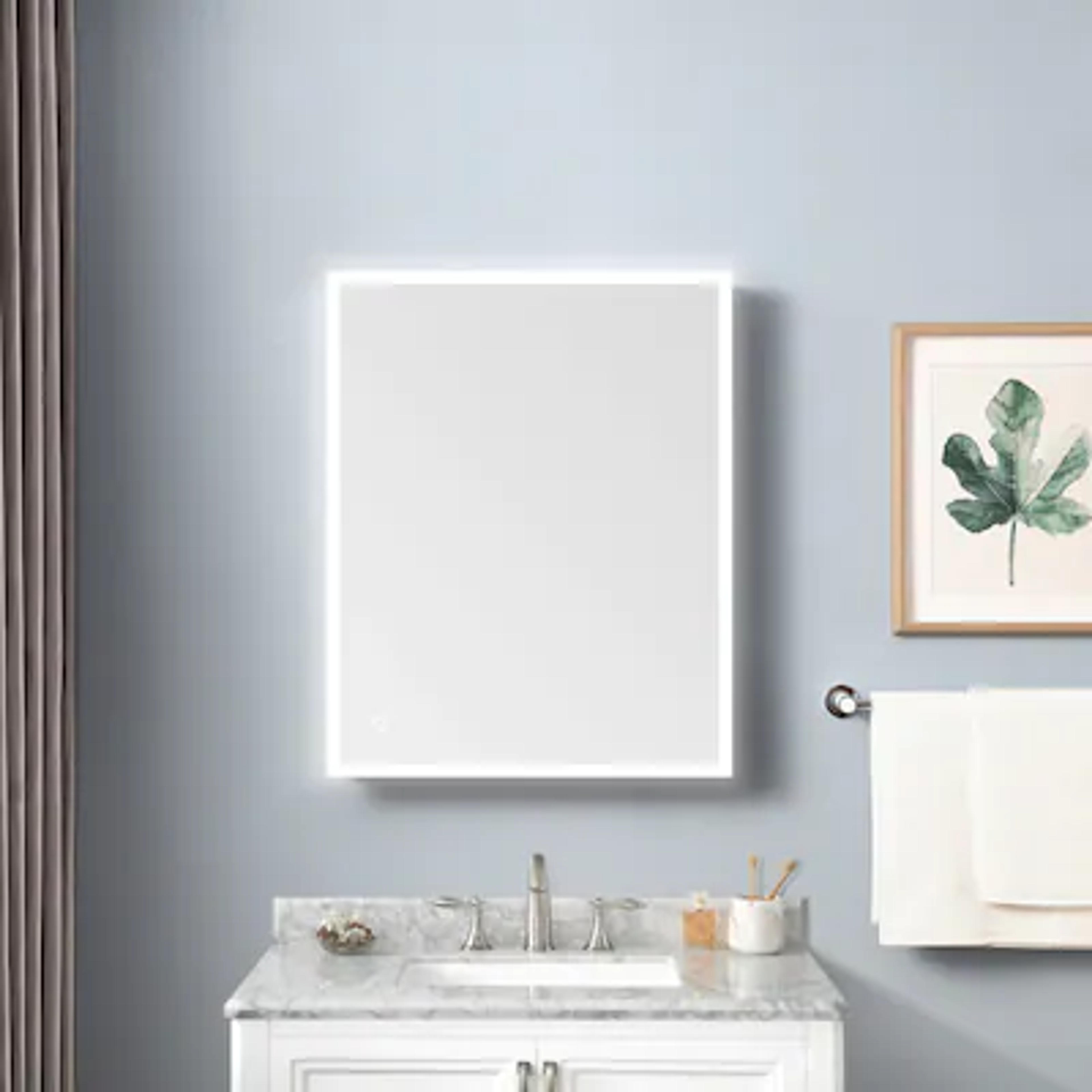 allen + roth Landen 24-in x 30-in Lighted LED Surface/Recessed Mount Silver Mirrored Rectangle Soft Close Medicine Cabinet with Outlet Lowes.com