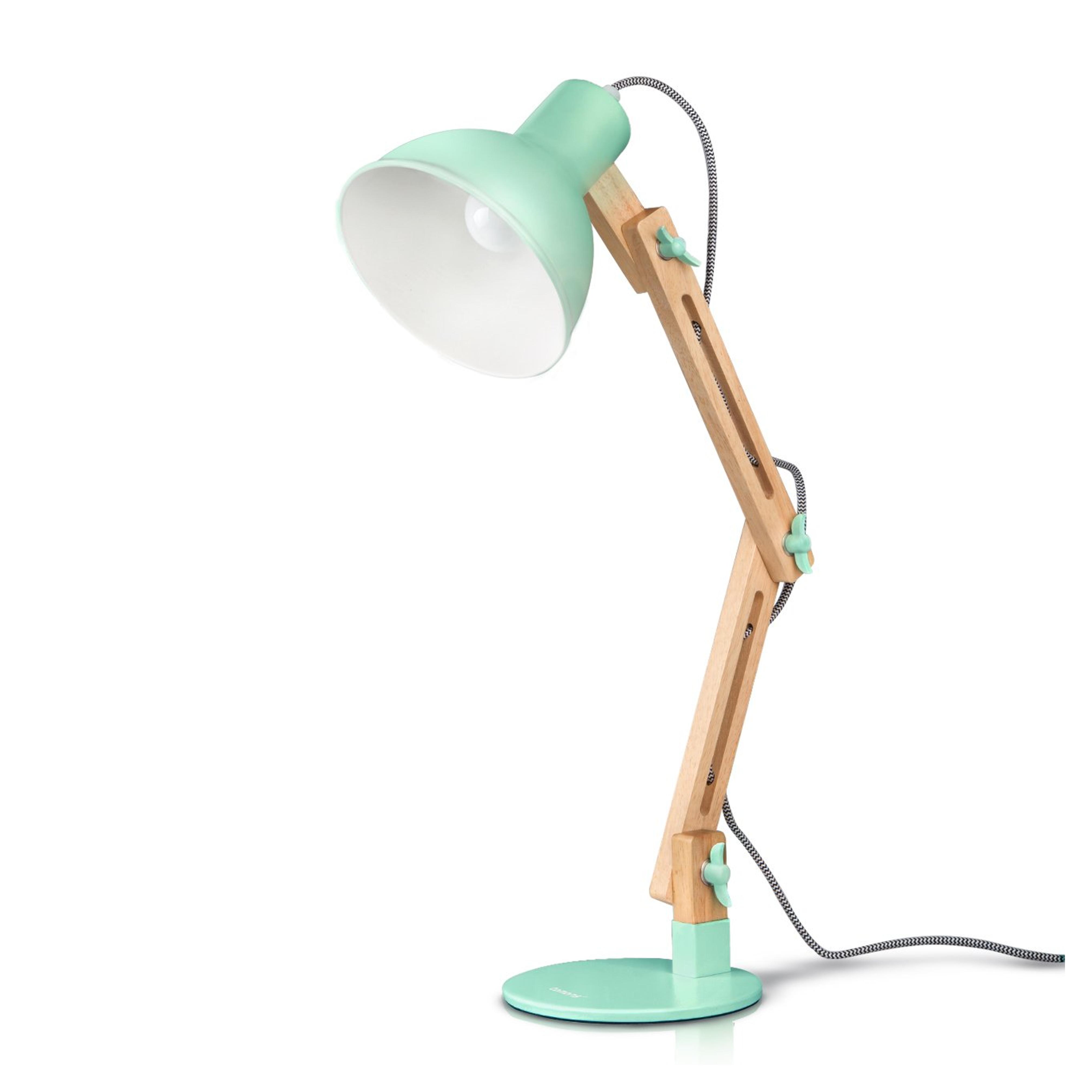 Tomons Swing Arm, Natural Wood Desk Lamp, Mint Green