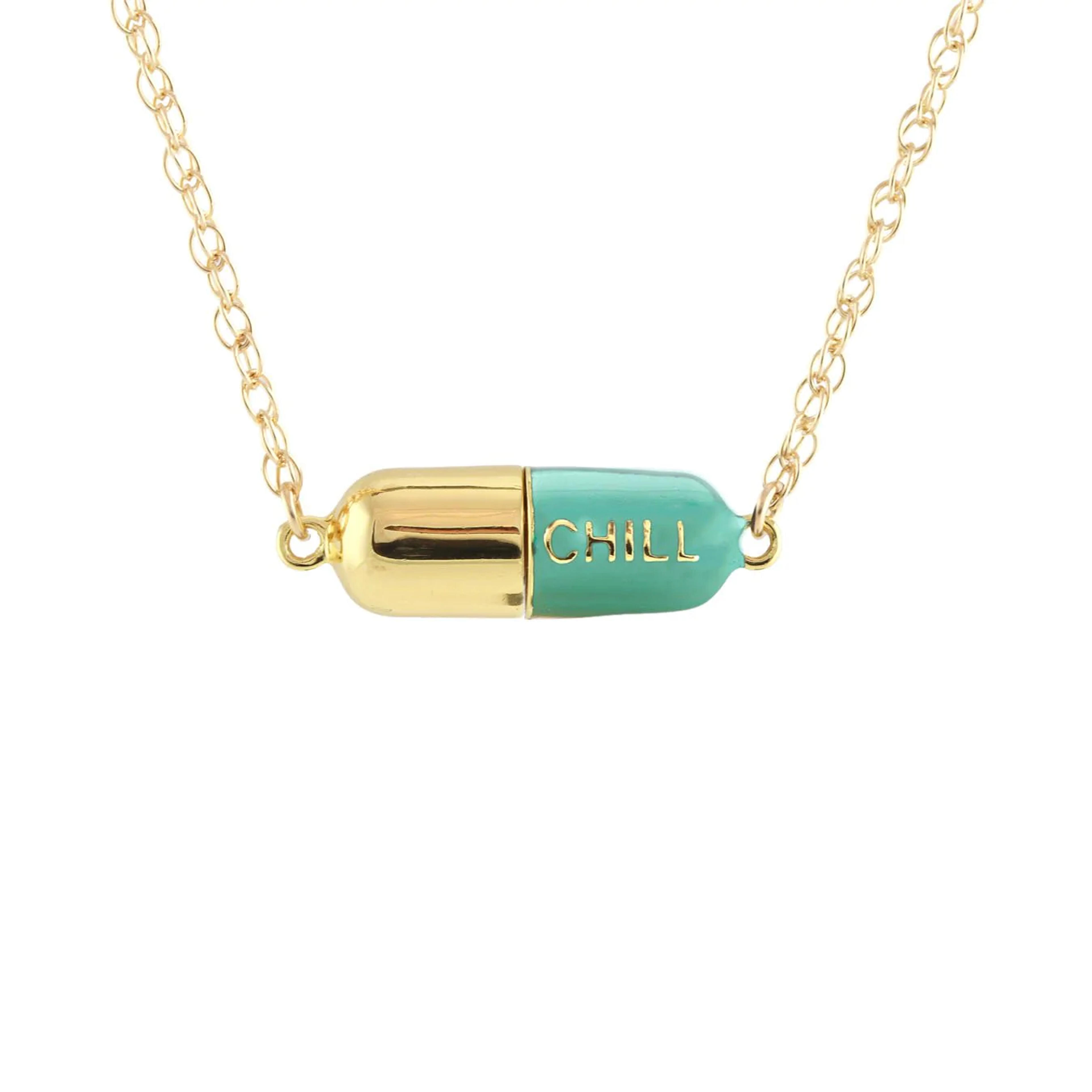 Big Chill Pill Chain Necklace - 18K Gold Vermeil / Turquoise