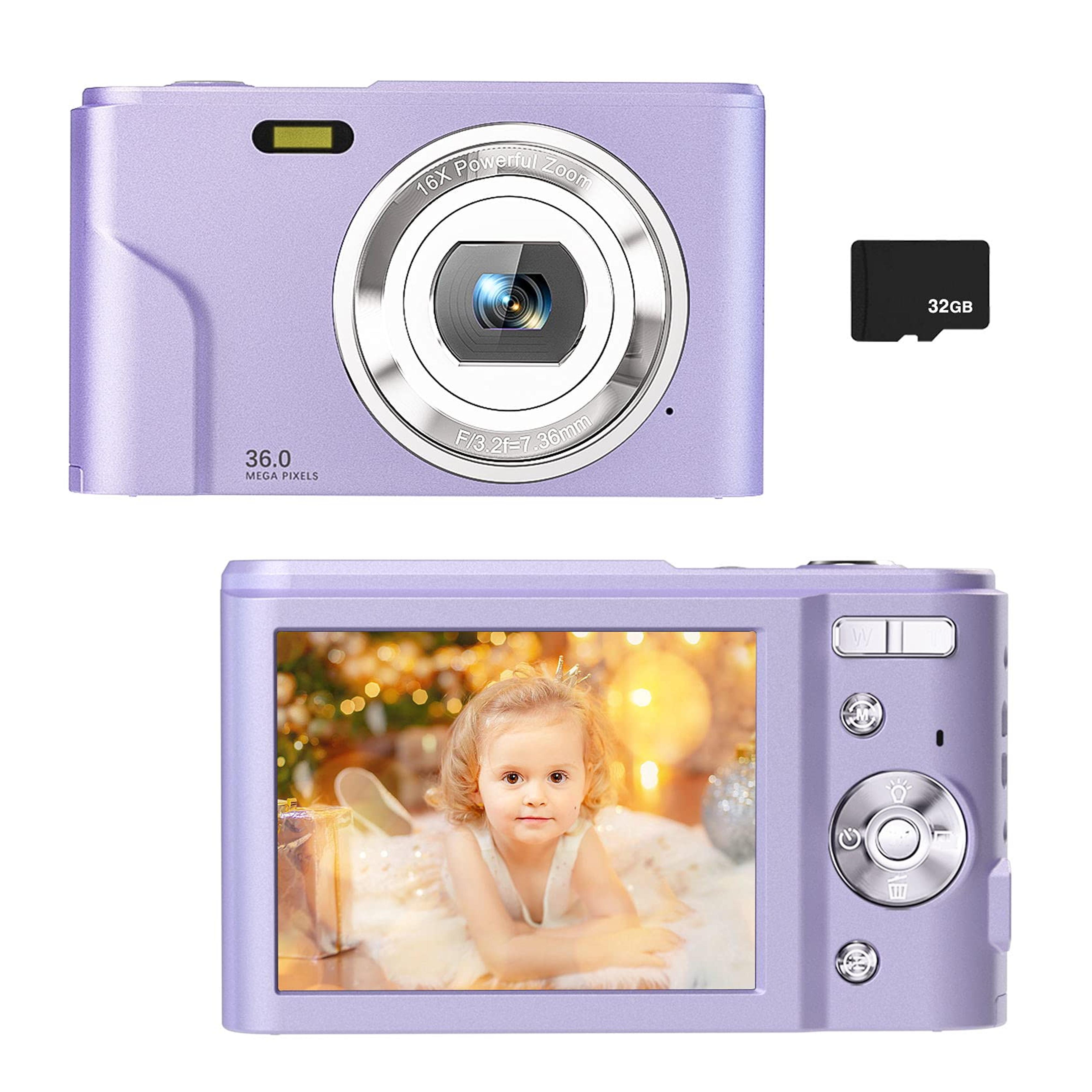 Digital Camera for Kids Boys and Girls - 36MP Children's Camera with 32GB SD Card，Full HD 1080P Rechargeable Electronic Mini Camera for Students, Teens, Kids(Purple)