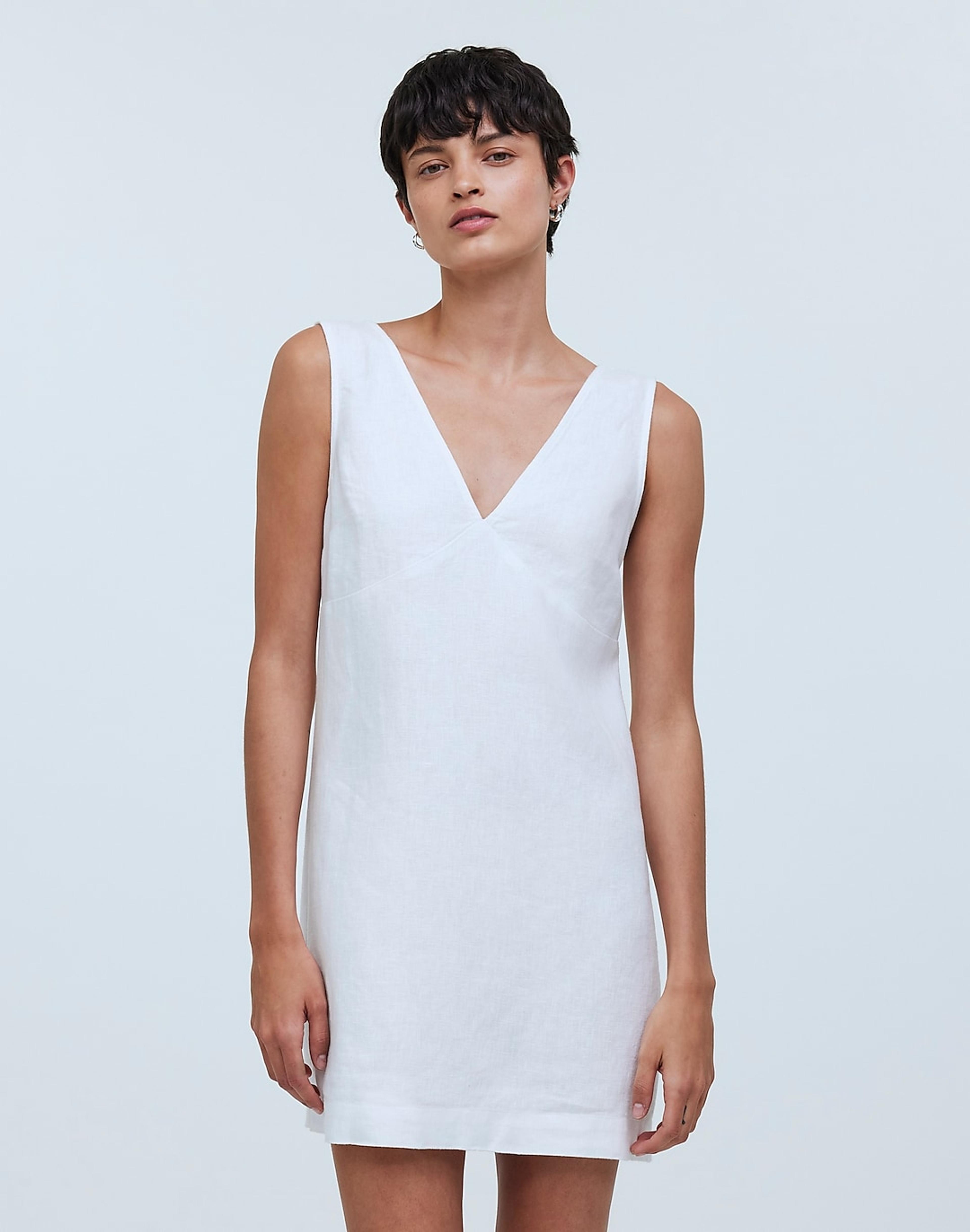 V-Neck Mini Dress in Heavyweight Linen