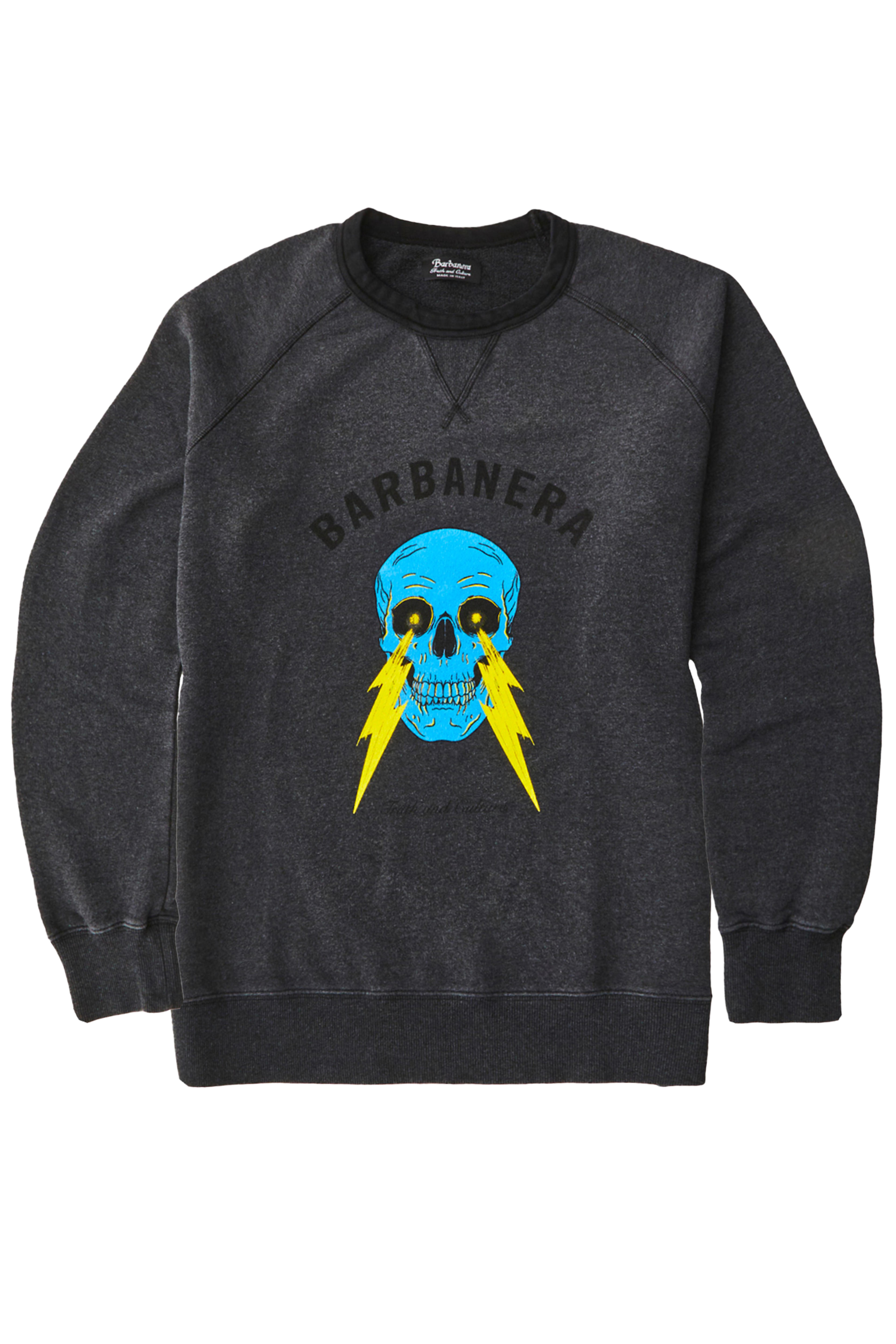 Meroni Vintage Black Crew Neck Cotton Skull And Lightning Bolt Graphic Sweatshirt - Barbanera