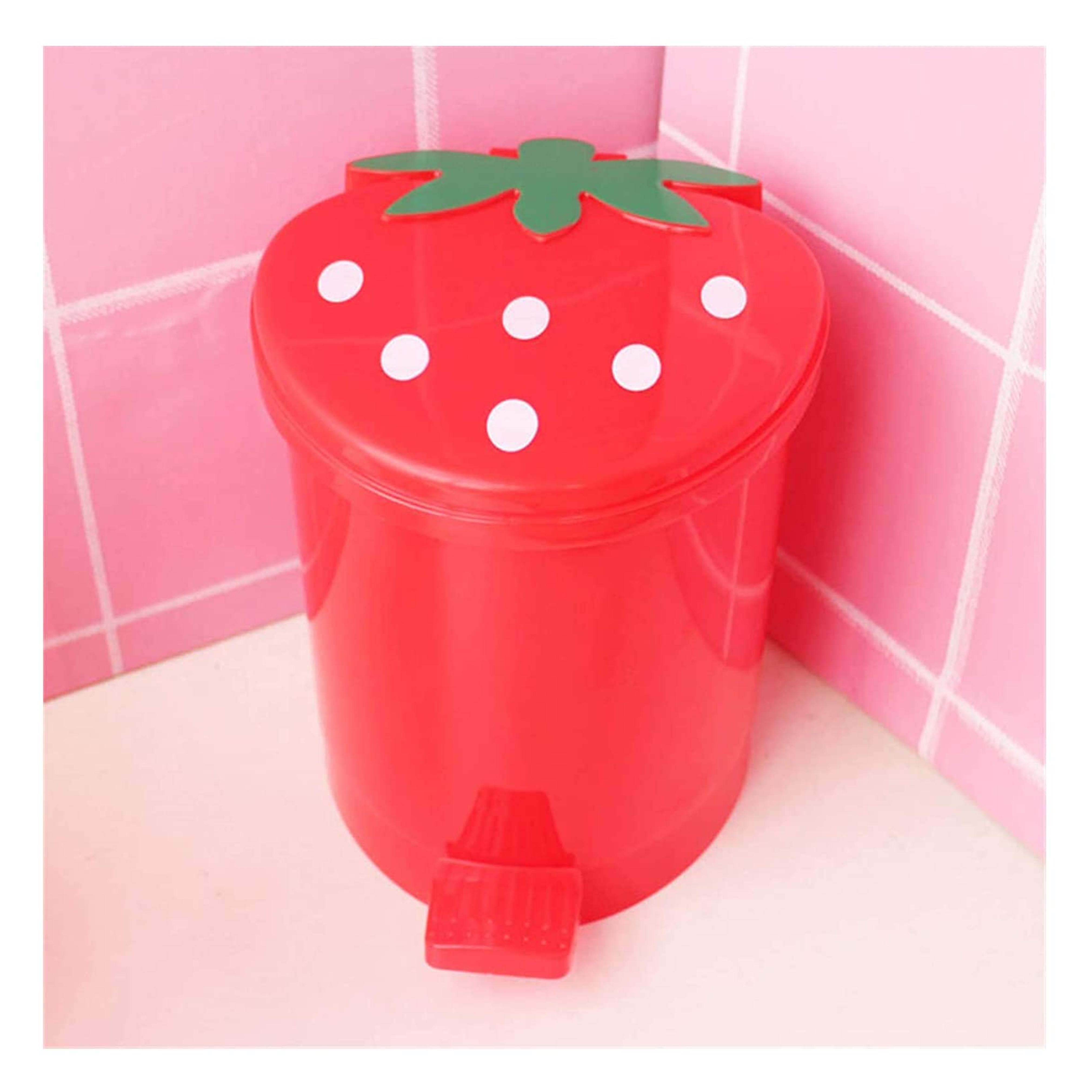Strawberry Trash Can, Mini Strawberry Desk Trash Can Cute Trash Can Small Plastic Kawaii Trash Can Car Garbage Can Cute Strawberry Desk Trash Can for Home, Car, Bathroom (Red)