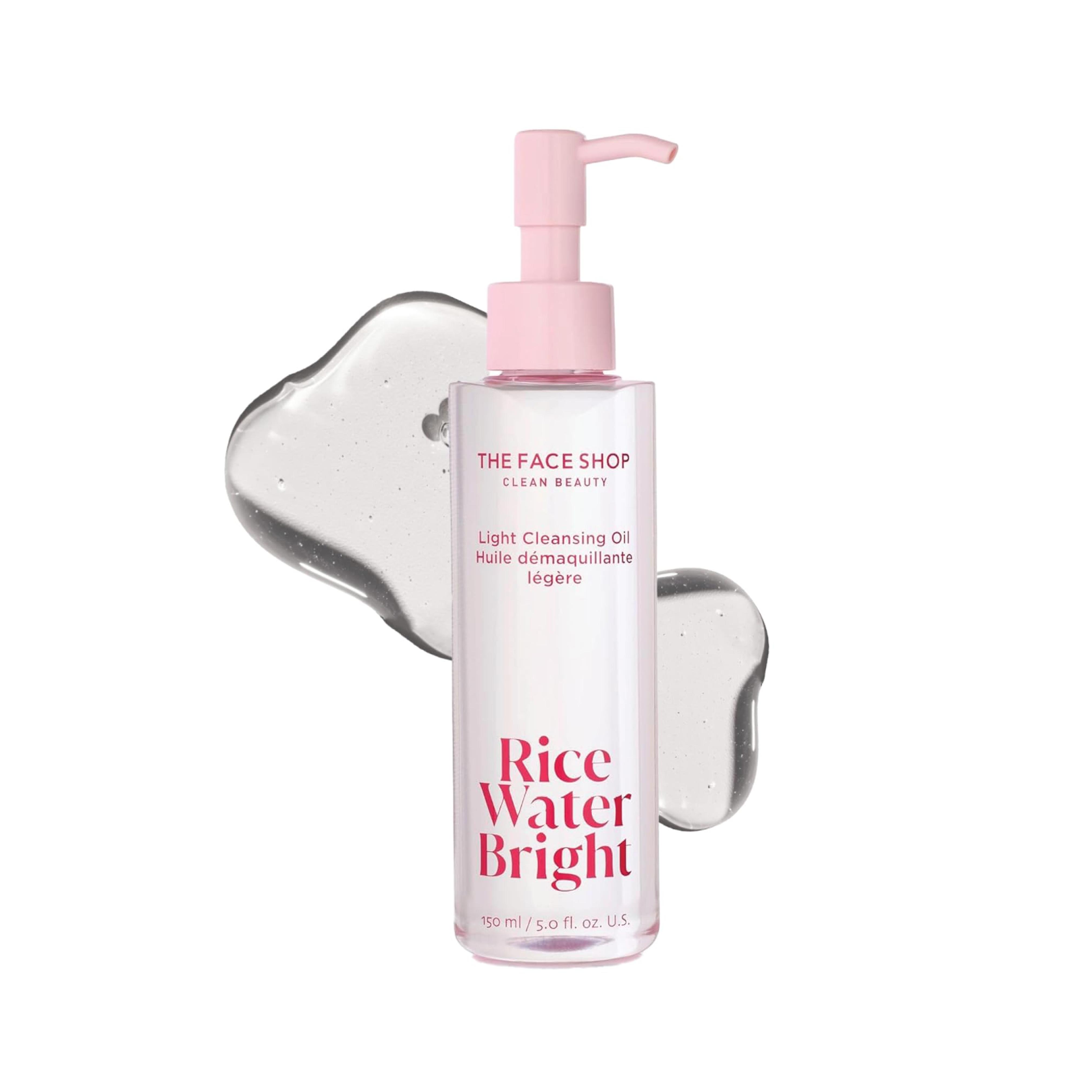 The Face Shop Rice Water Bright Light Facial Cleansing Oil, Daily Makeup Remover, Oil Cleanser, Vegan, Korean Skin Care with Jojoba Oil, Face Pore Cleanser, 150ml