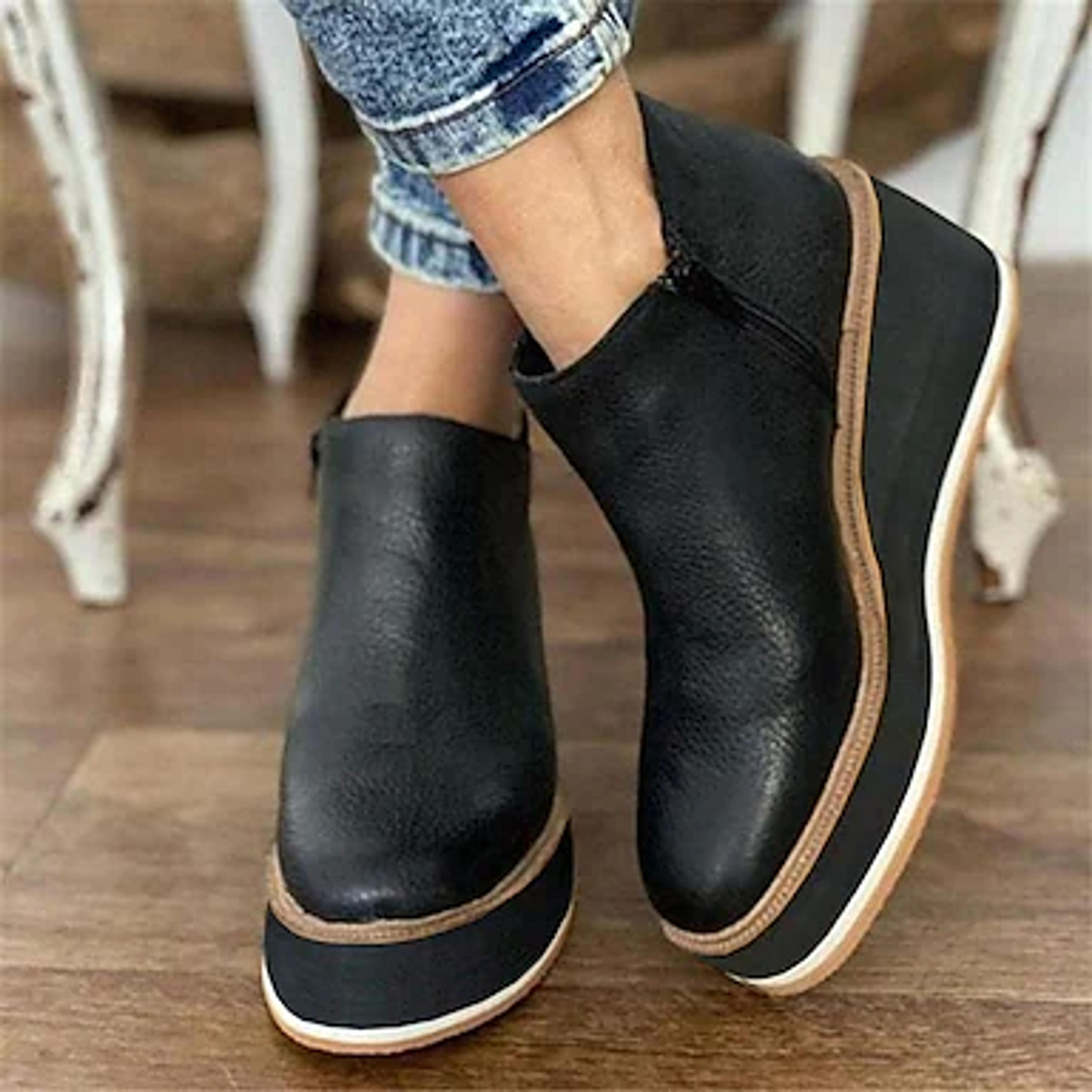 Women's Boots Plus Size Booties Ankle Boots Platform Wedge Heel Round Toe Casual Minimalism Daily Outdoor Office Walking Shoes PU Leather Zipper Fall Winter Solid Colored Light Brown Dark Brown Black 8836009 2022 – $26.99