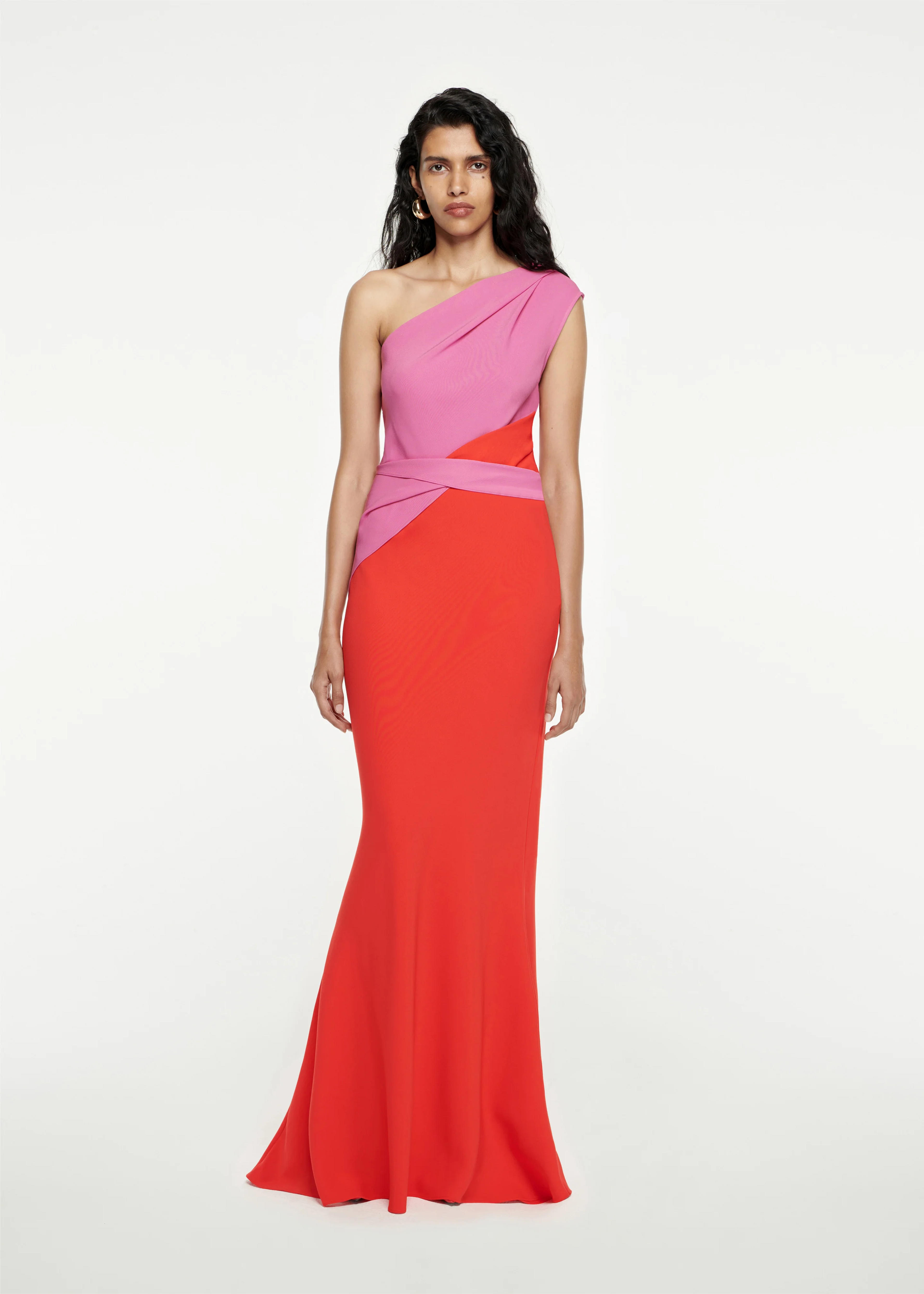 Asymmetric Stretch-Cady Maxi Dress in Red – Roland Mouret