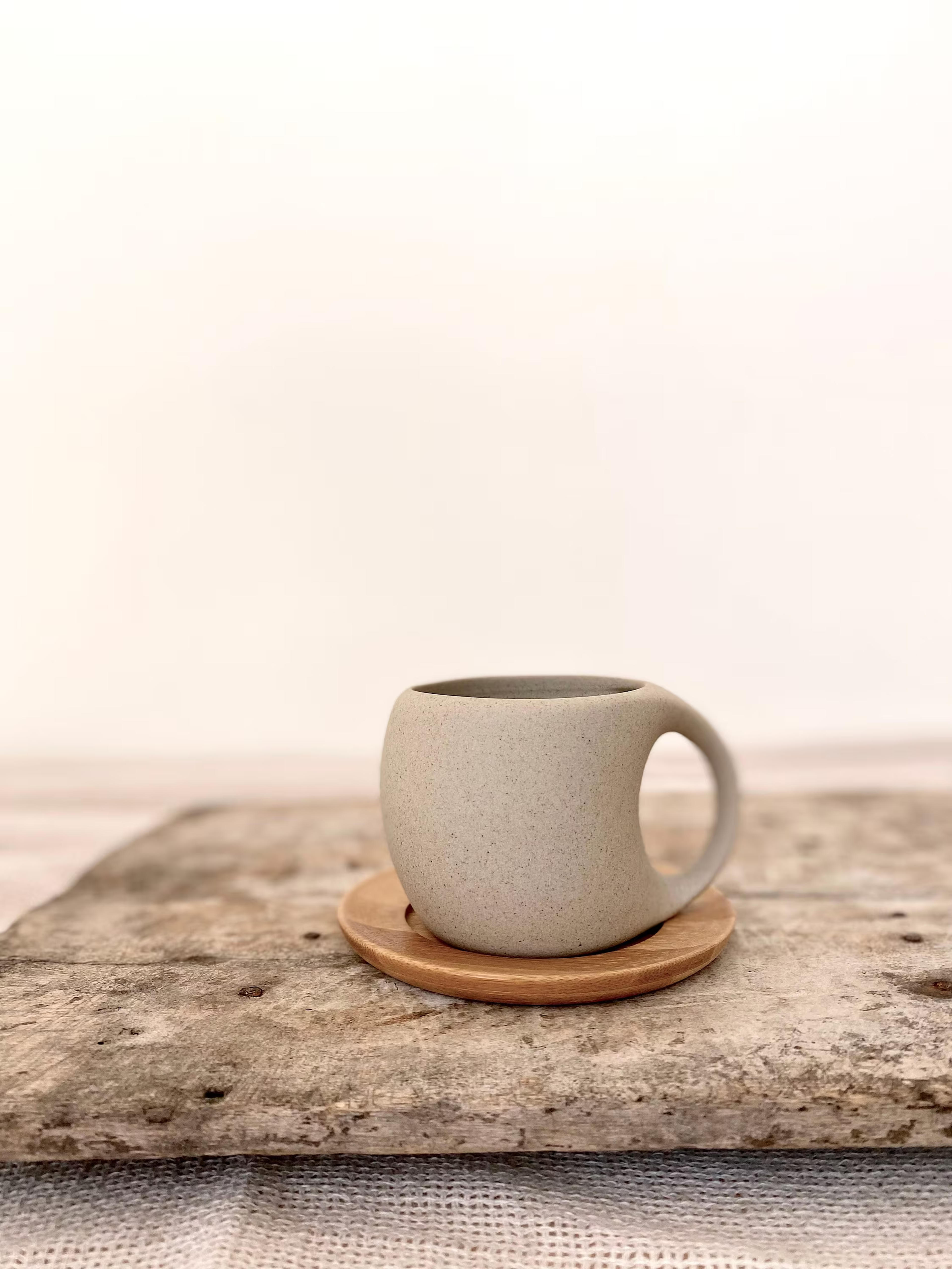 Ceramic Handmade Mug With Wooden Coaster Pottery Mug Nordic - Etsy UK