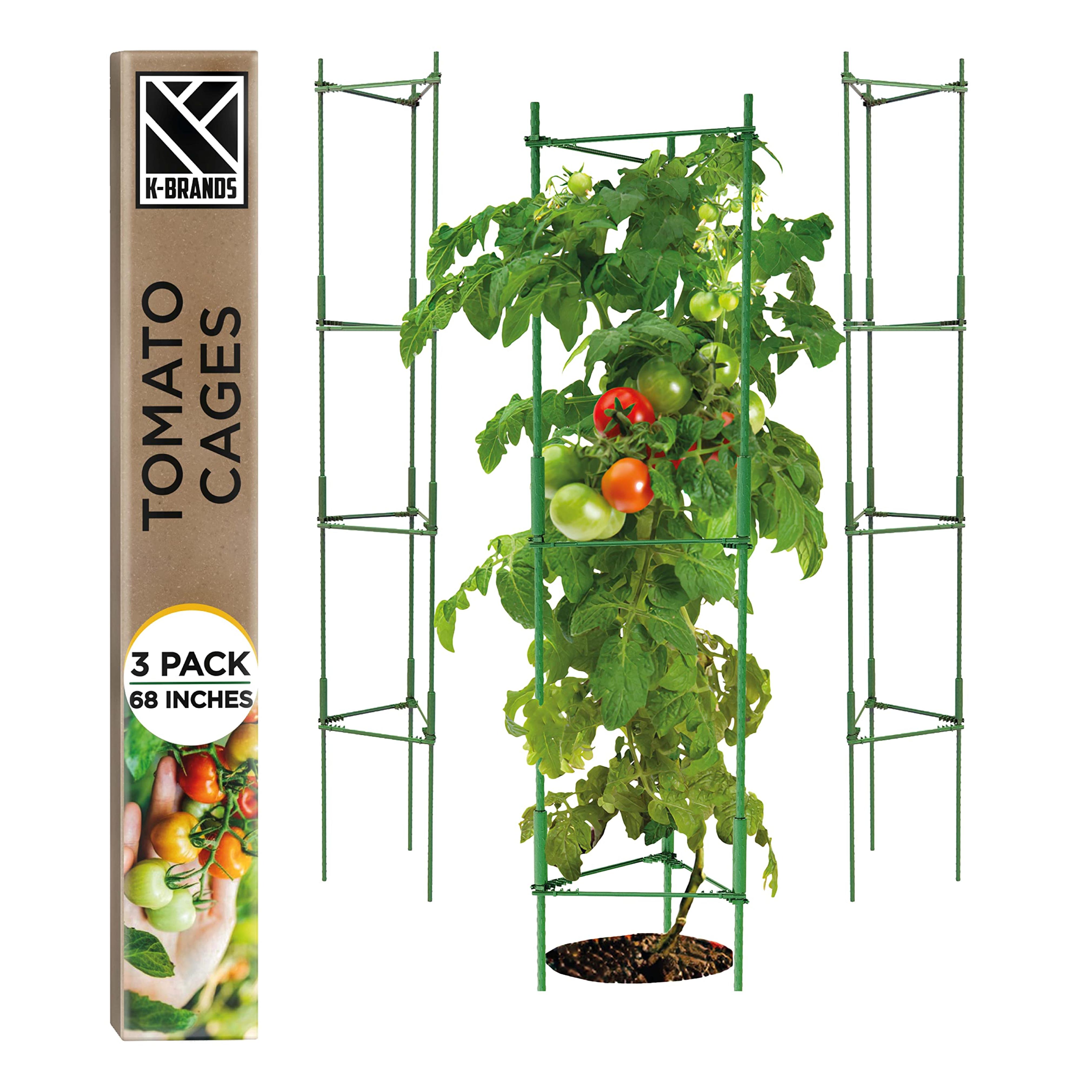 K-Brands Tomato Cage - Premium Tomatoes Plant Stakes Support Cages Trellis for Garden and Pots (3 Pack - Extra Tall Upto 68 inches)