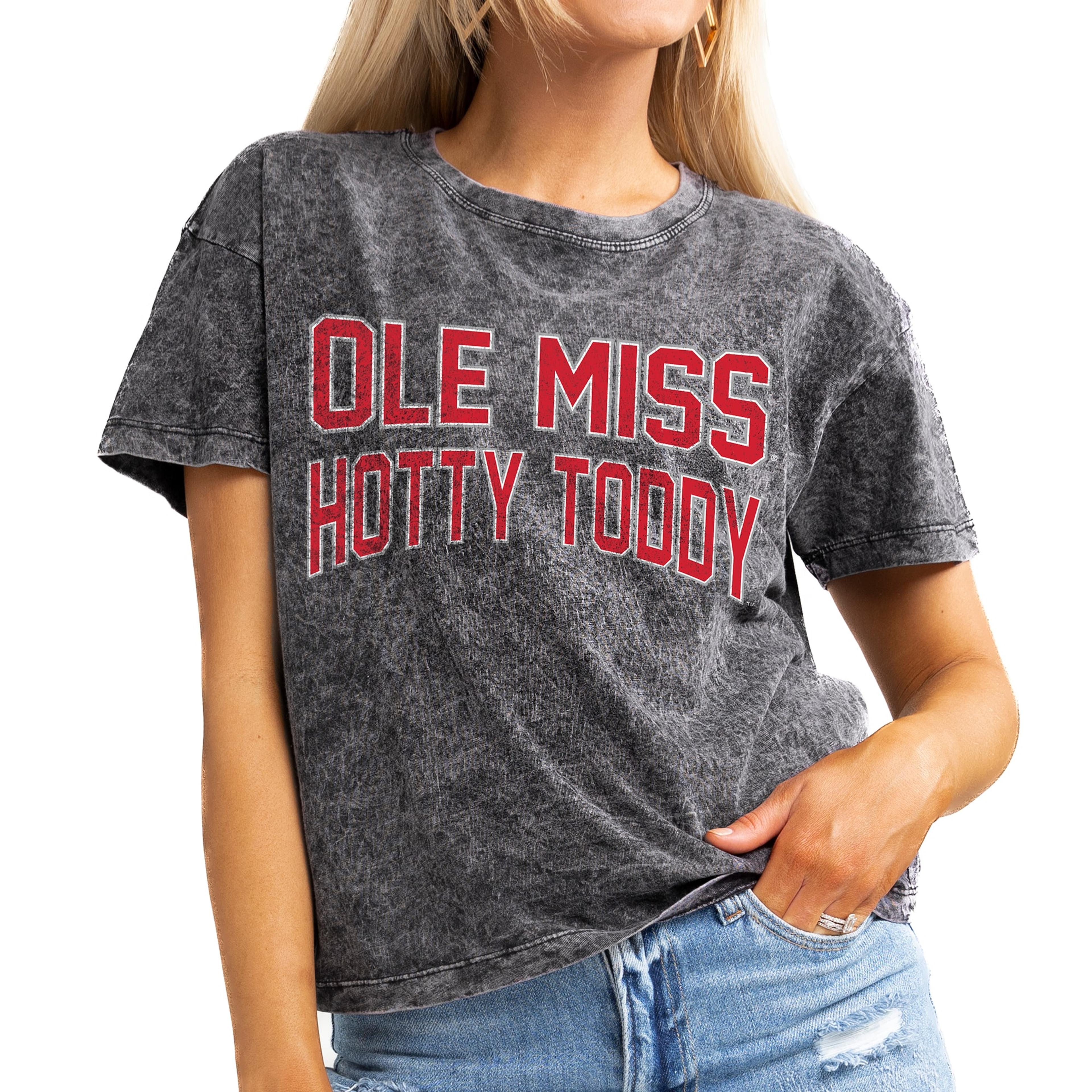 Ole Miss Rebels Gameday Couture Women's Here to Tailgate Mineral Wash Cropped T-Shirt - Charcoal