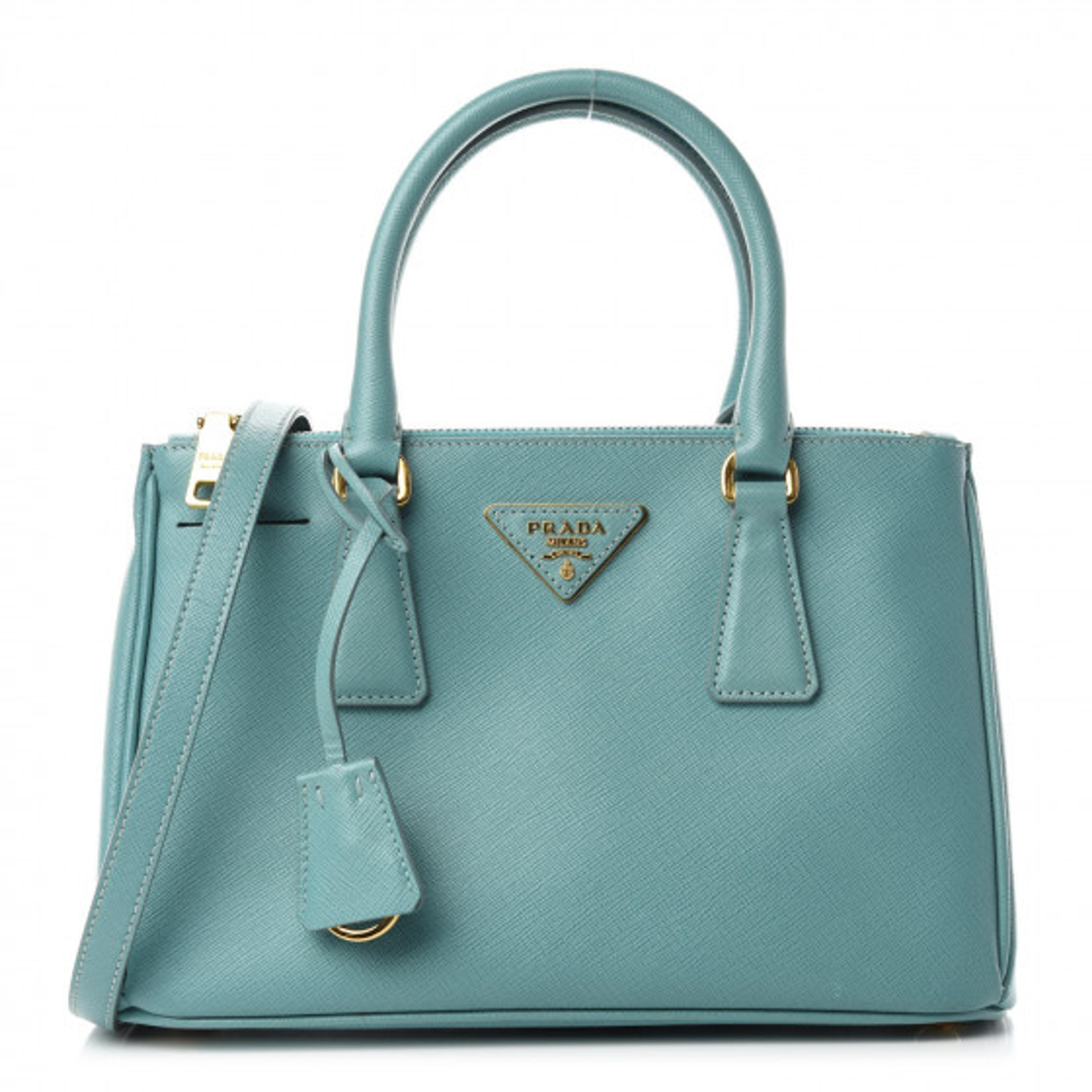 PRADA Saffiano Lux Mini Double Zip Tote Anice 755878 | FASHIONPHILE