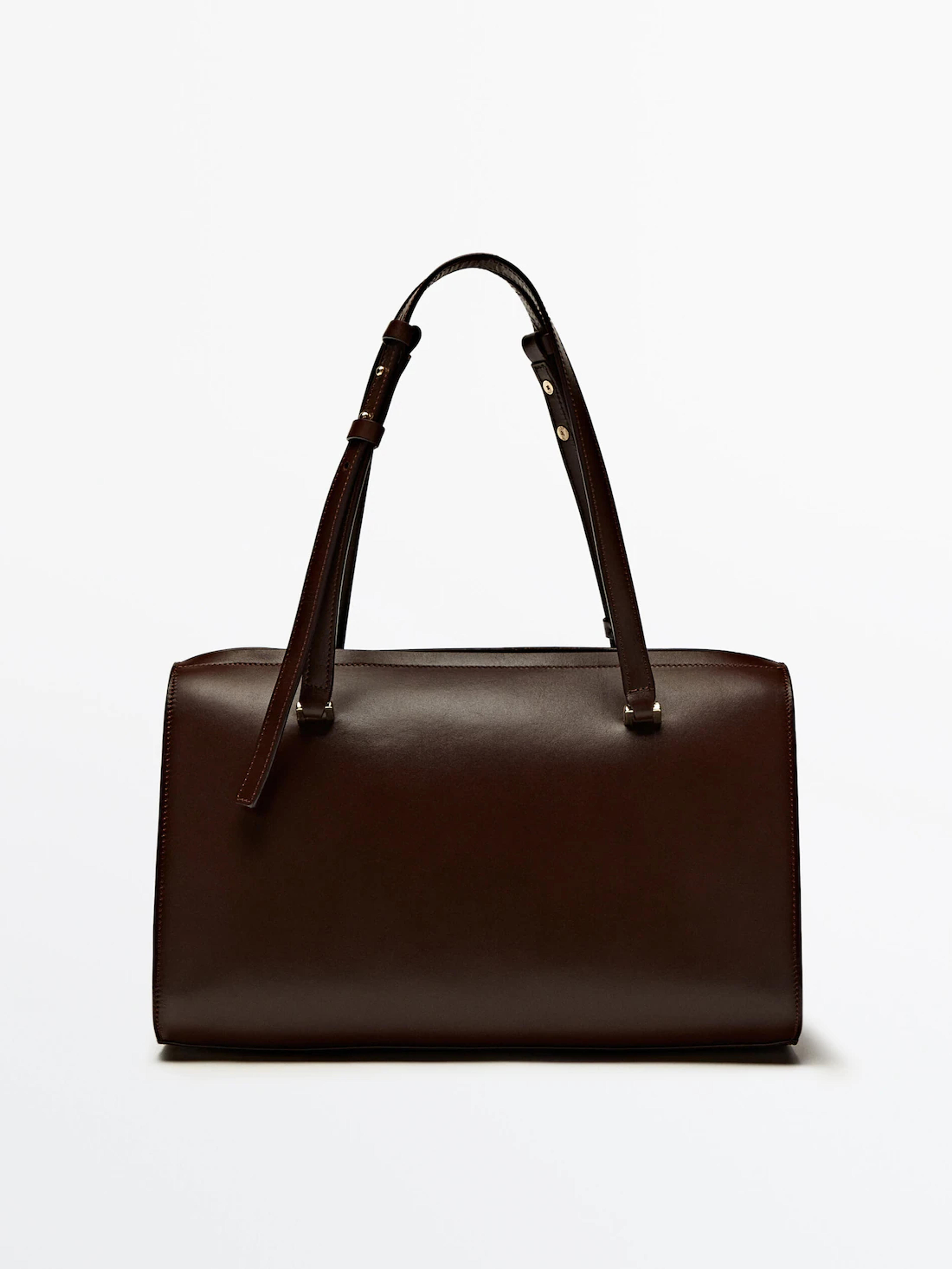 Plain leather bowling bag · Brown, Black · Accessories | Massimo Dutti